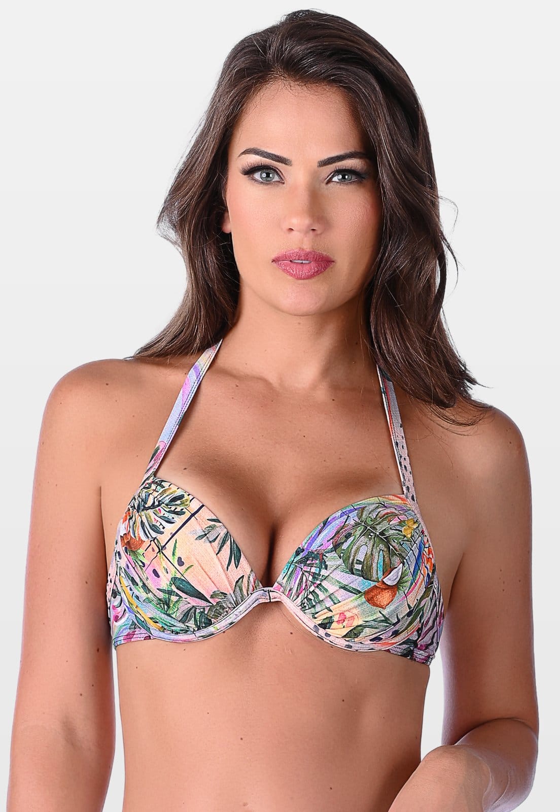 Top Summer Soul Franzido Com Bojo Meia Taça e Aro Com Amarração Tropical