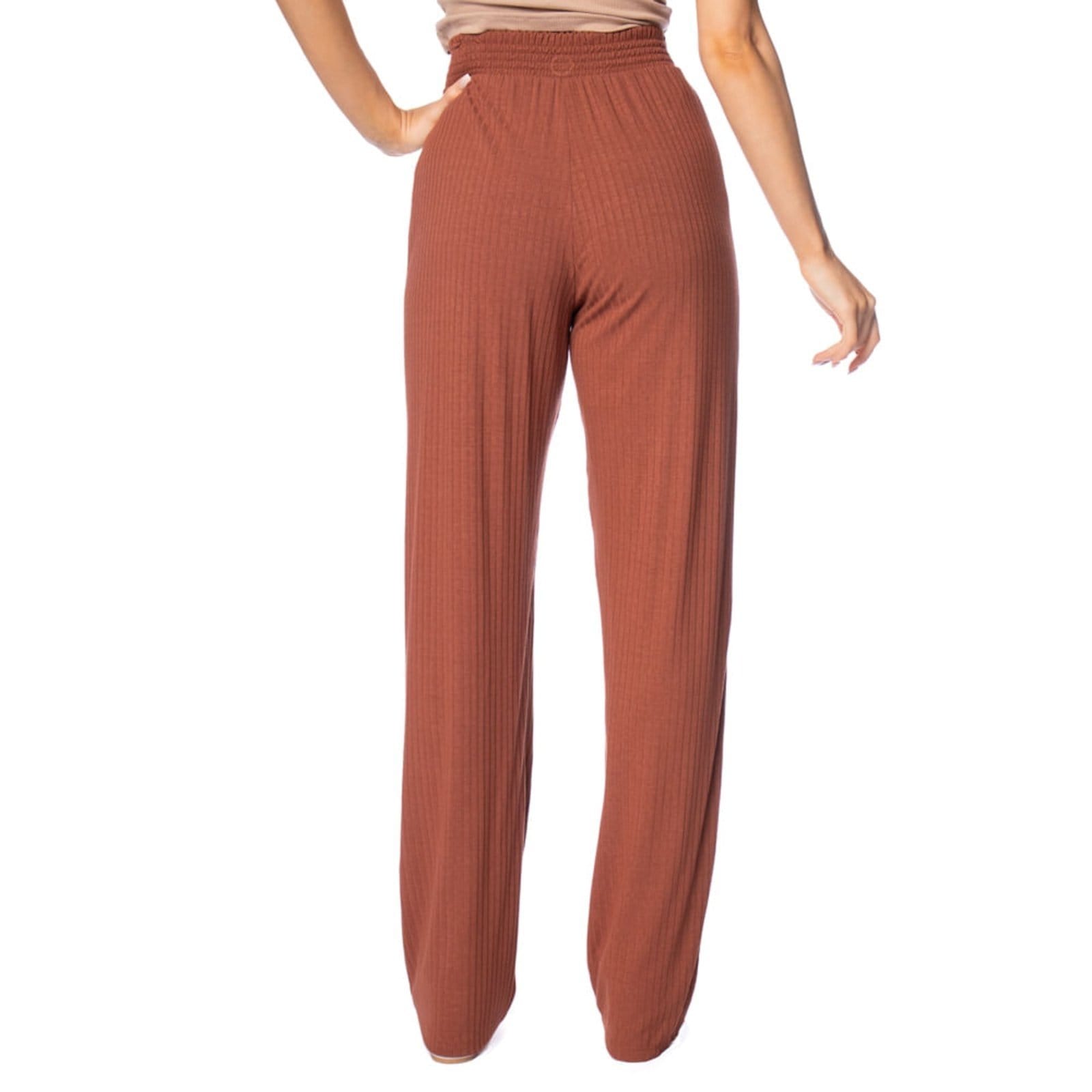 Vista 2 Calça Feminina Cativa Canelada Reta Cativa marrom