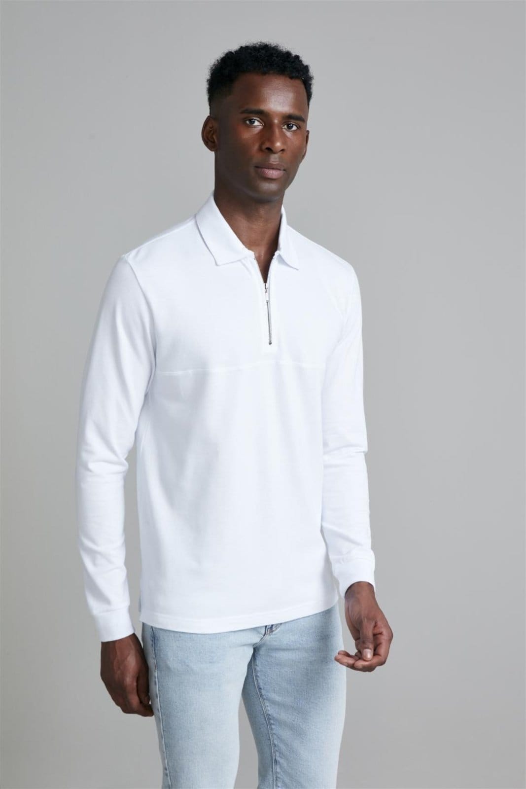 Vista principal HIGHSTIL Camisa Polo Manga Longa com Zíper Piquet Comfort HIGHSTIL branco