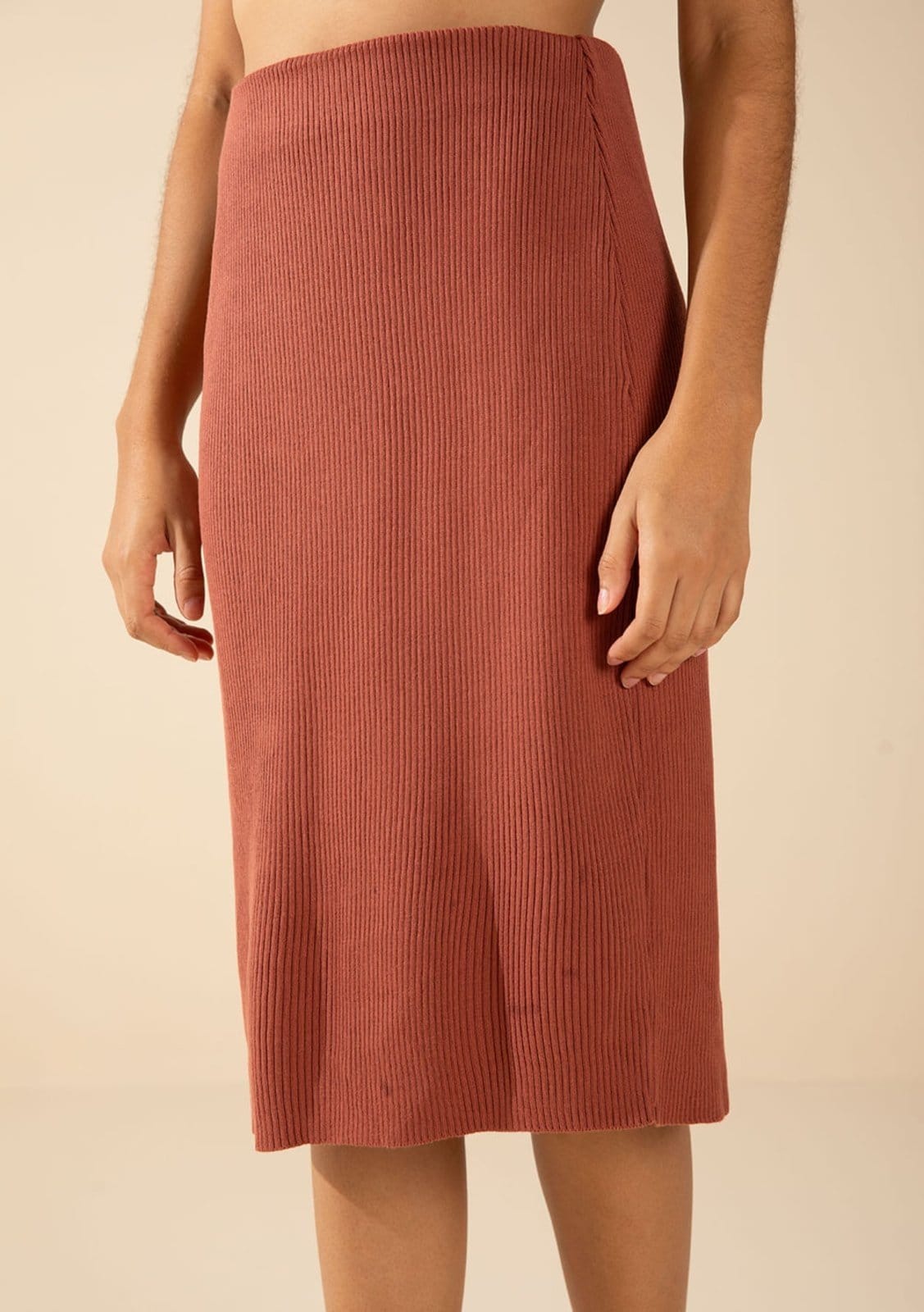 Saia Morena Rosa Reta Alta Midi Marrom - 2
