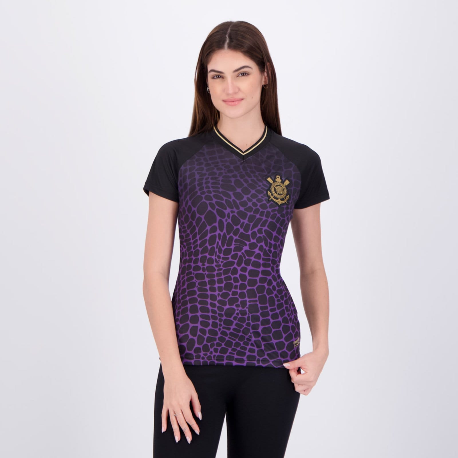 Camisa Corinthians Raglan Dry Feminina Preta e Roxa