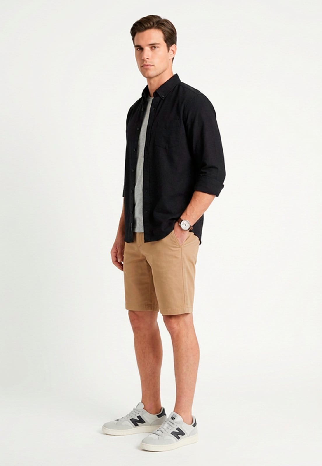 Bermuda Masculina Sarja Reta com Elastano Confortável e Versátil Escuro