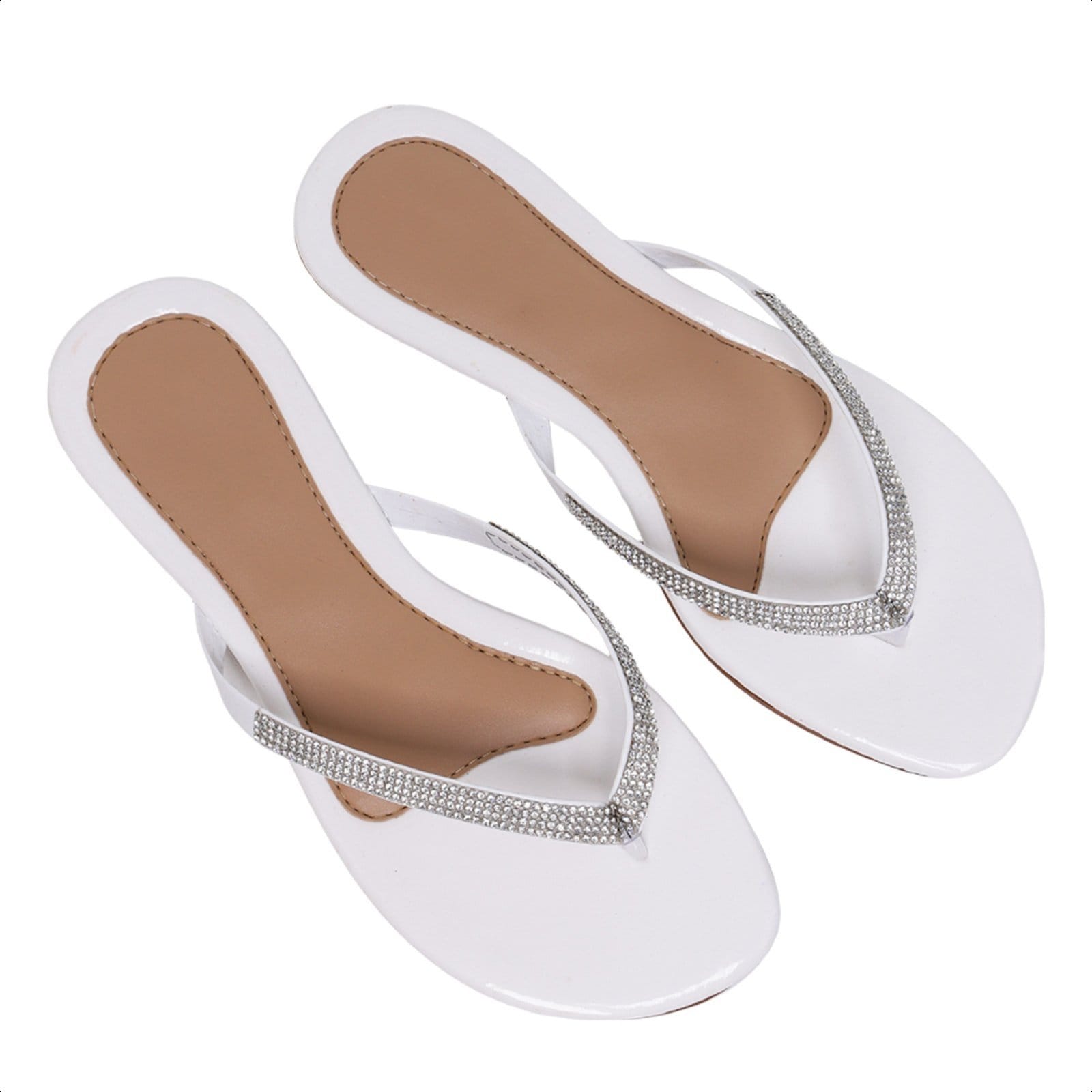Chinela Rasteirinha Feminina Confortável Salto Baixo Branca Com Strass ao 43 Carmelo Shoes Sandália Baixa Festa Casual