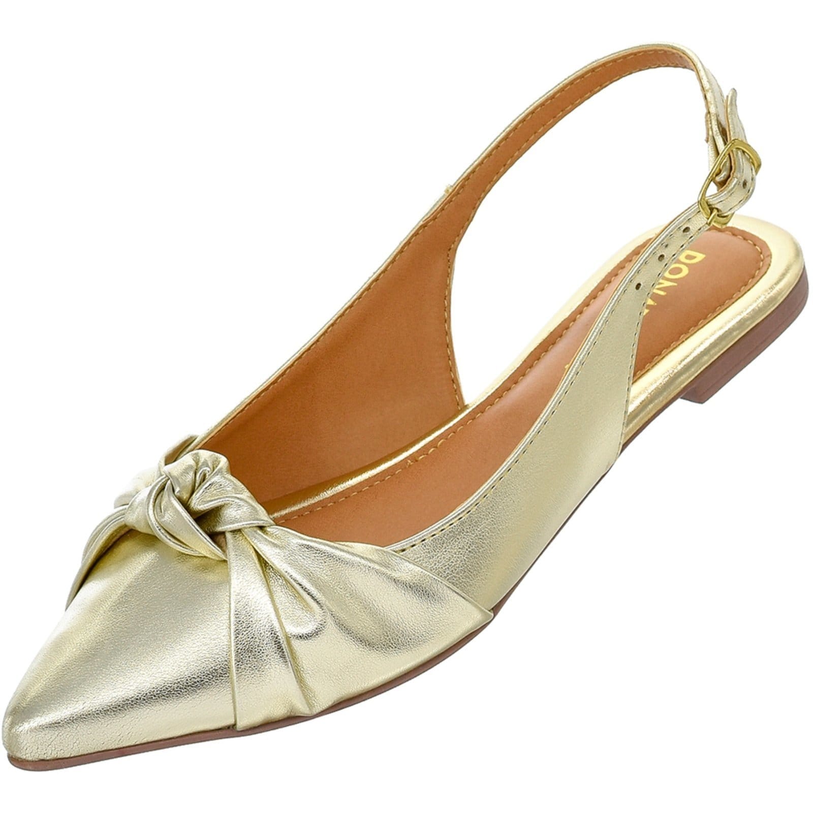 Vista 2 Sapatilha Feminina Bico Fino Mule Slingback CM Calçados Nó Ouro Light Monte Shoes dourado