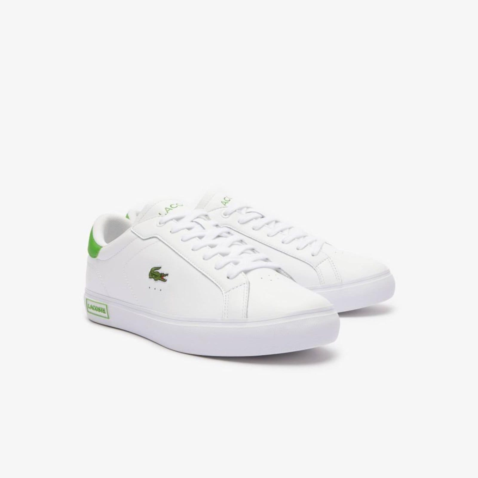 Vista 2 Tênis de couro masculino Lacoste PowerCourt Lacoste branco