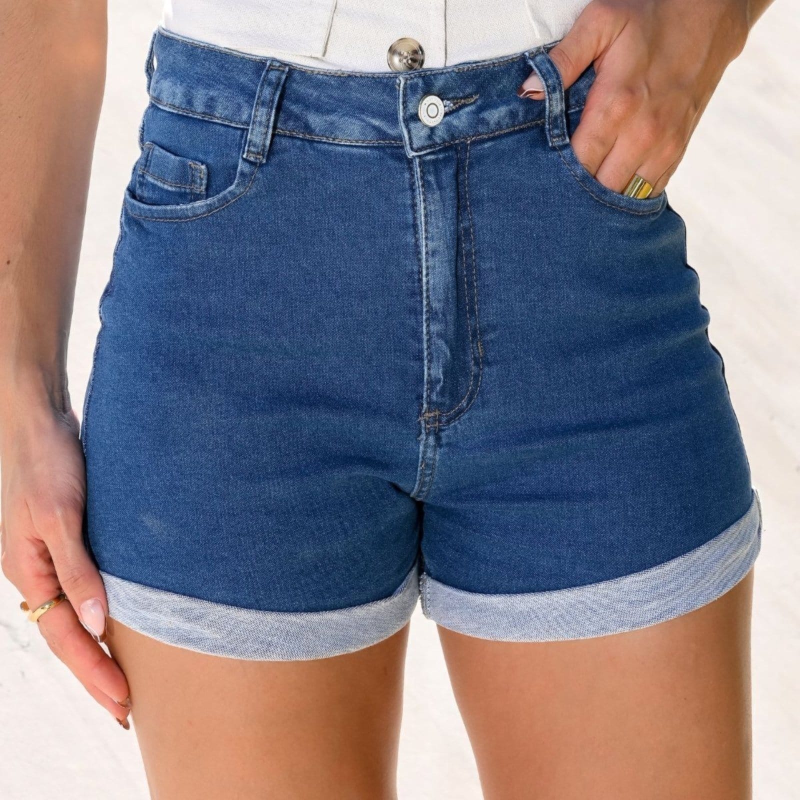 Shorts Jeans Mom Feminino Cintura Alta