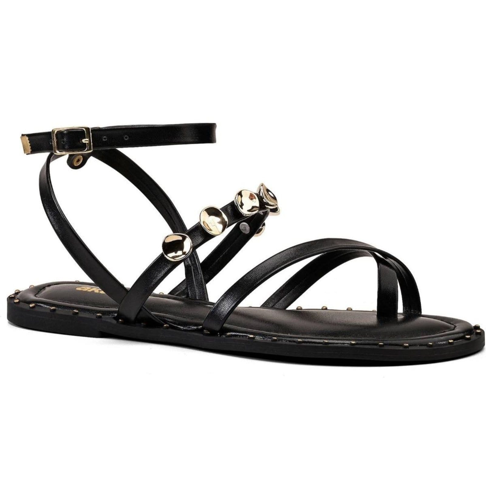 Vista 2 Sandália Feminina Rasteirinha Preta Spikes Santa Rosa preto rosa