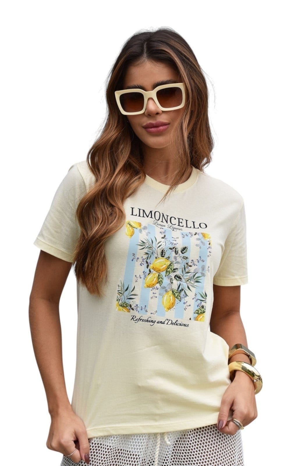 Vista 2 Camiseta Feminina Cianitas Amarela Estampa Limoncello Cianitas amarelo