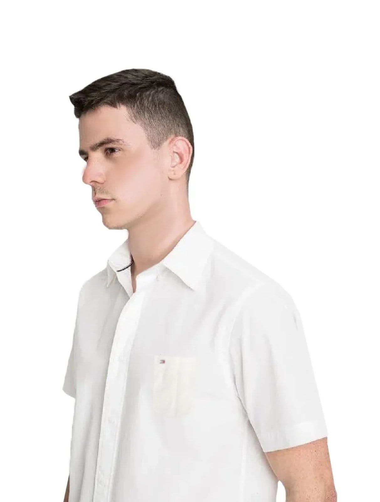 Vista 2 Camisa Tommy Hilfiger Masculina Manga Curta Light Oxford Branca Tommy Hilfiger branco