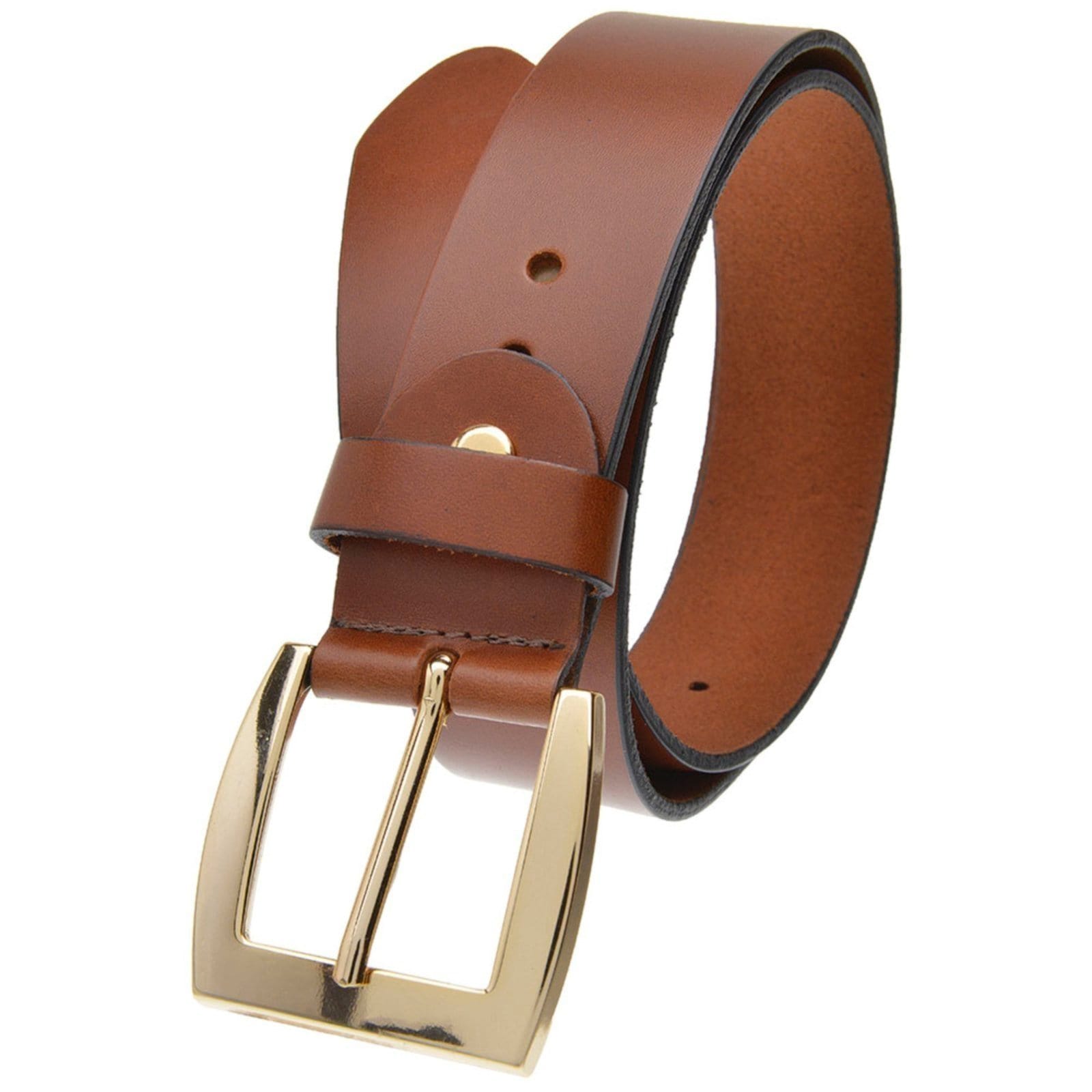 Cinto Feminino em couro ref GP 29 na cor conhaque com fivela dourada