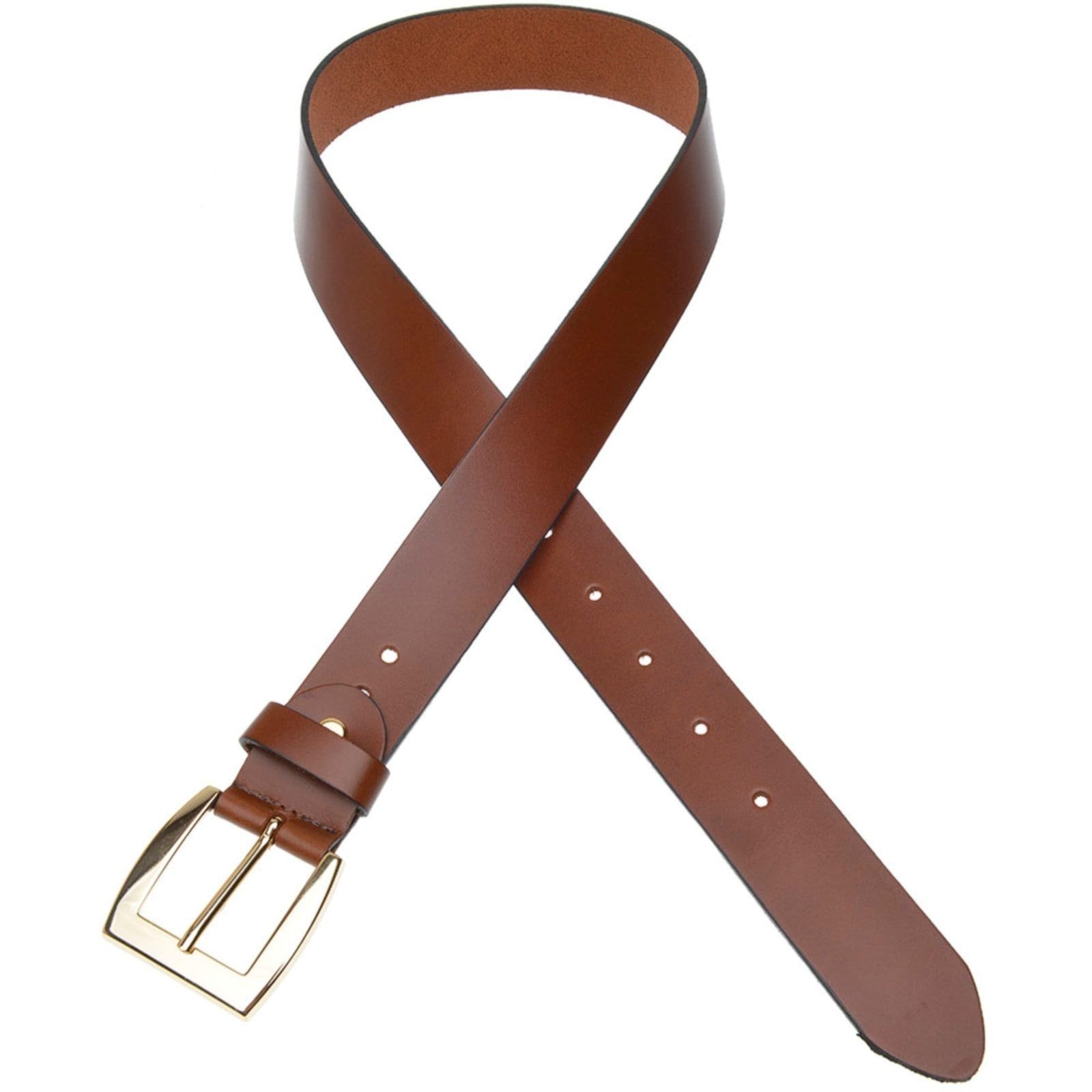 Vista 2 Cinto Feminino em couro ref GP 29 na cor conhaque com fivela dourada USEPELLE marrom