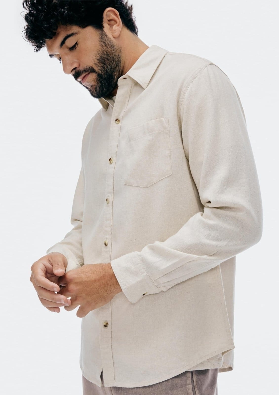 Camisa Hering Básica Slim Manga Longa Em Linho Cinza