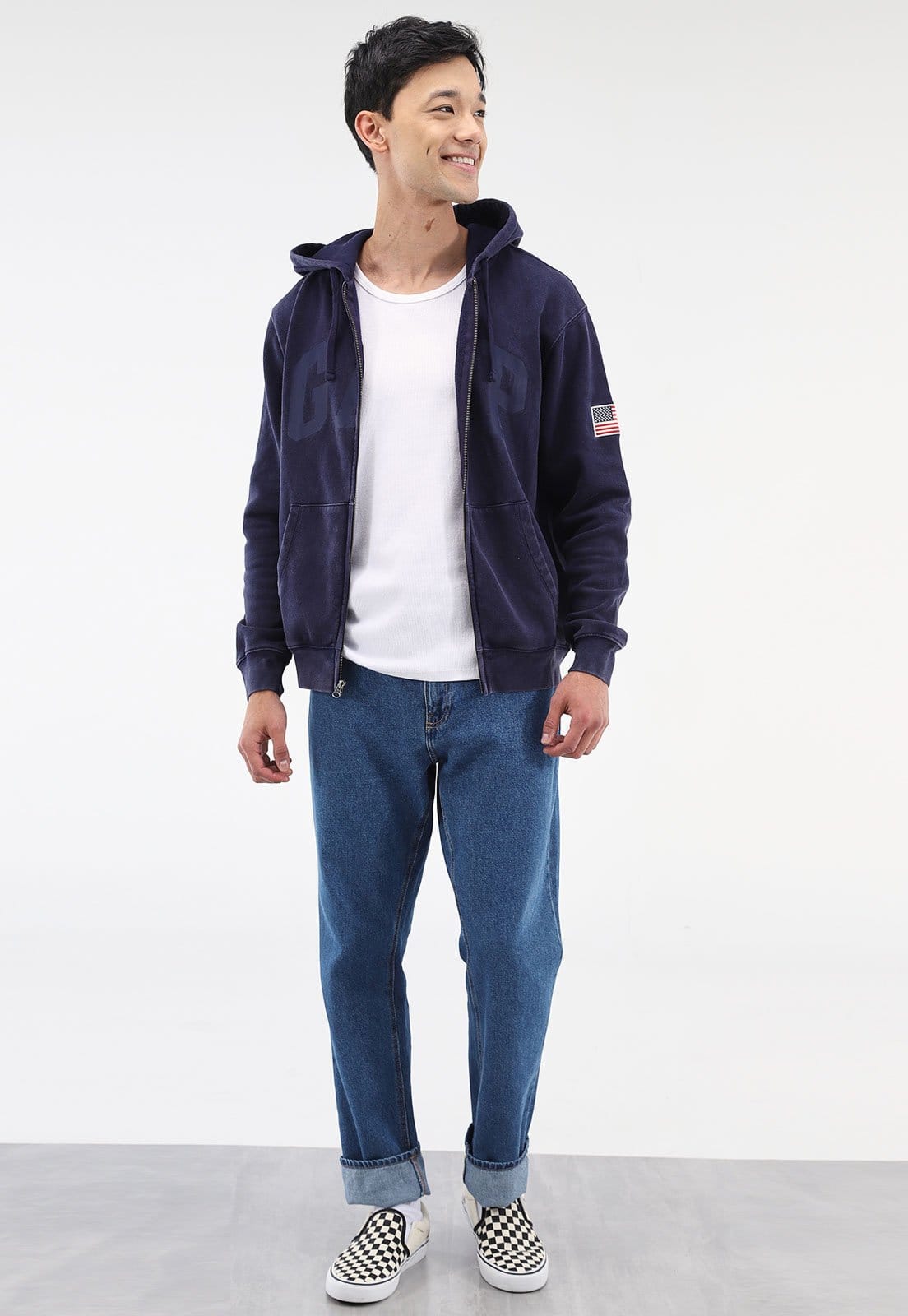 Vista 2 Blusa de Moletom Flanelada Aberta GAP com Capuz Logo Azul-Marinho GAP azul marinho