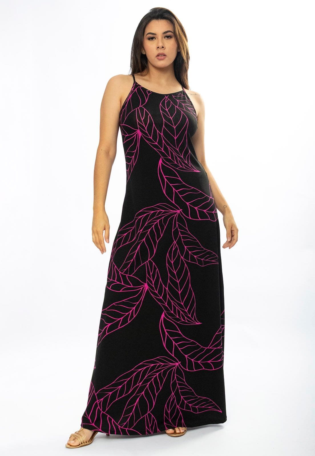 Vestido Longo Cabanafree Malha Trapézio Antúrios Lilás