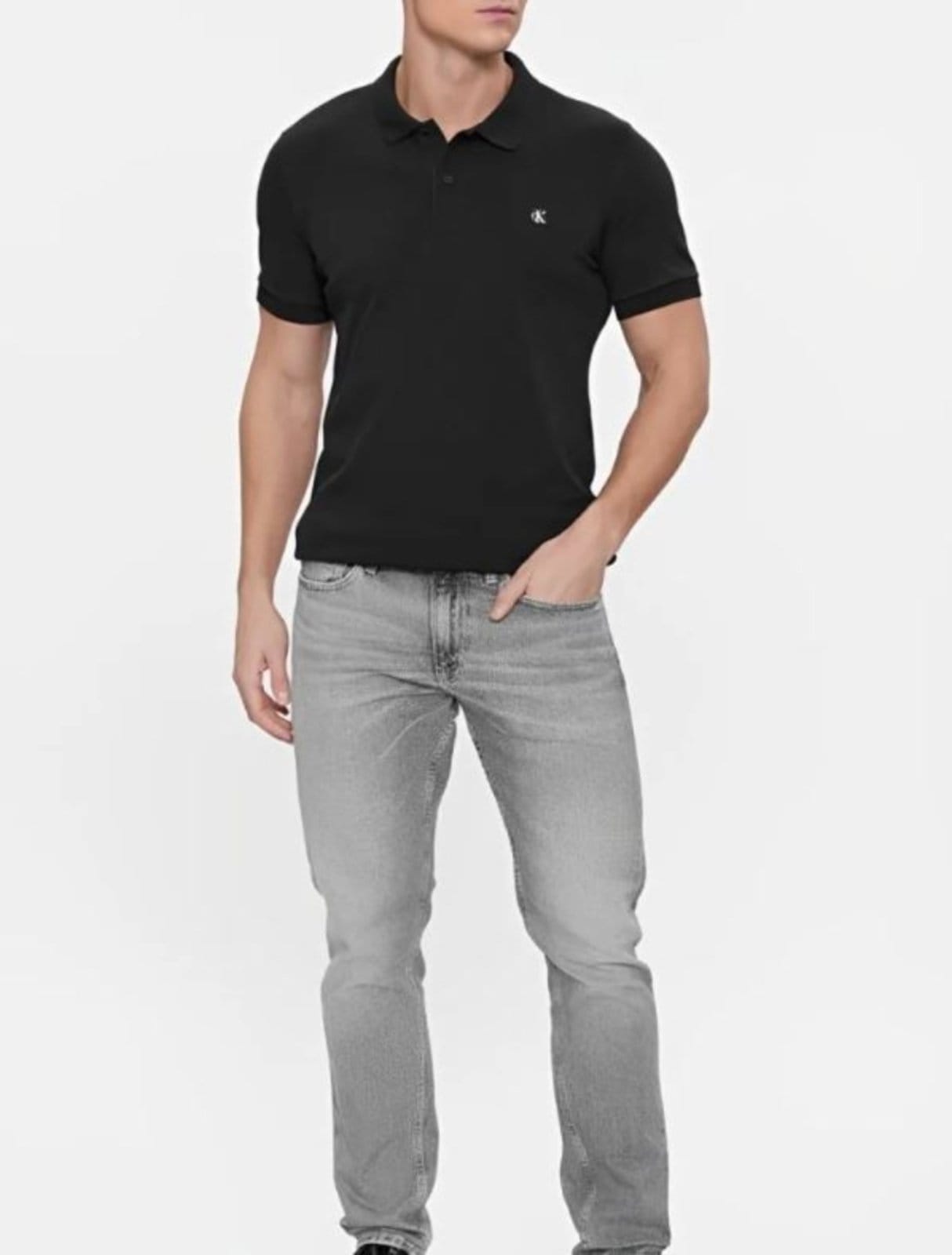 Vista 2 Polo Masculina Stretch Bordado Calvin Klein Jeans Calvin Klein Jeans preto