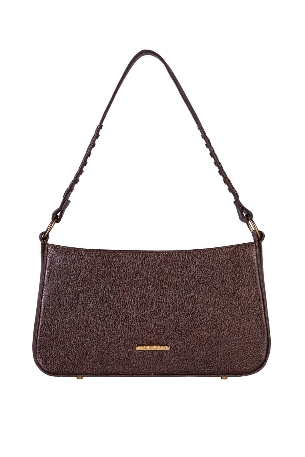 Bolsa de ombro em couro liso baguete Liah - Café