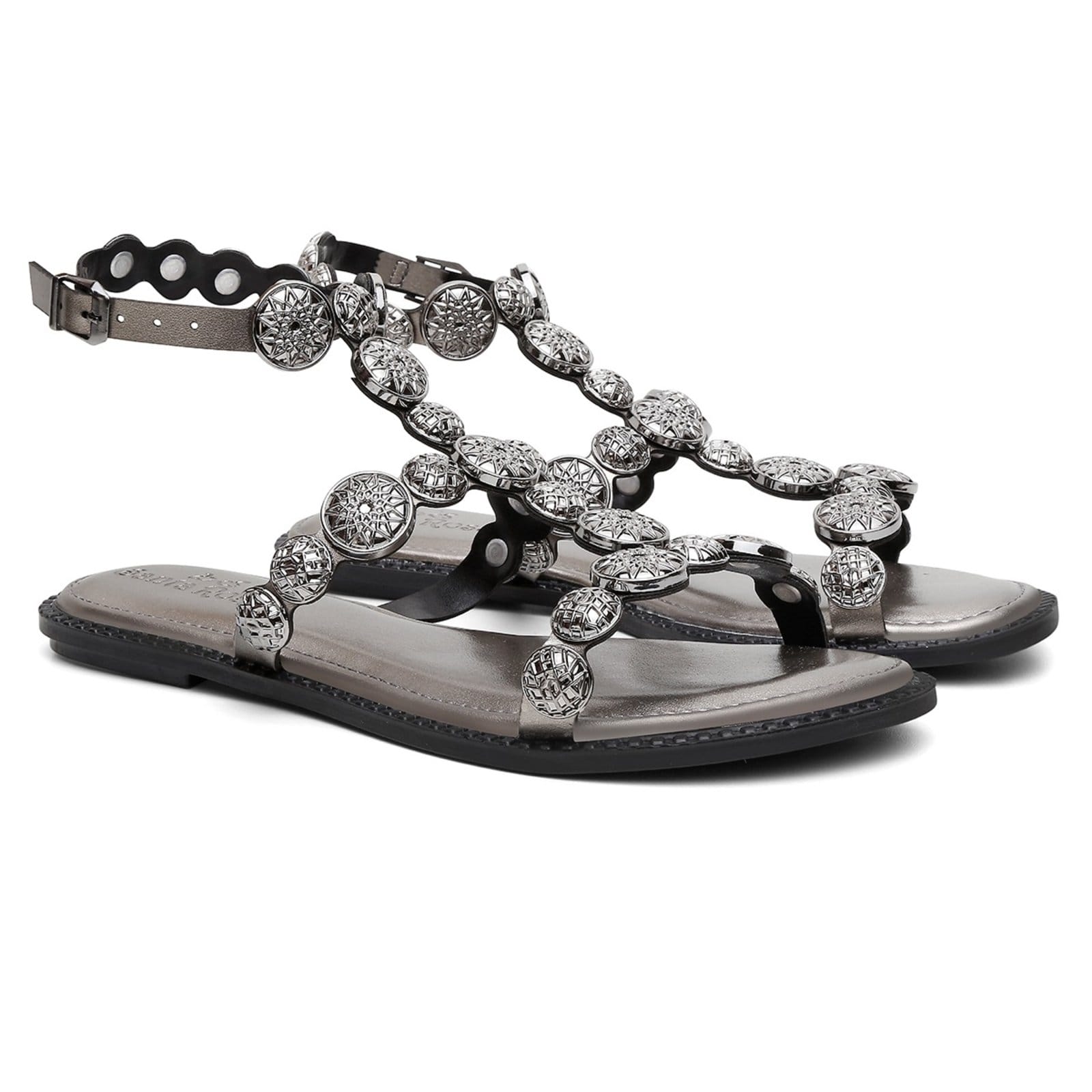 Sandália Feminina Rasteira Medalha Prata