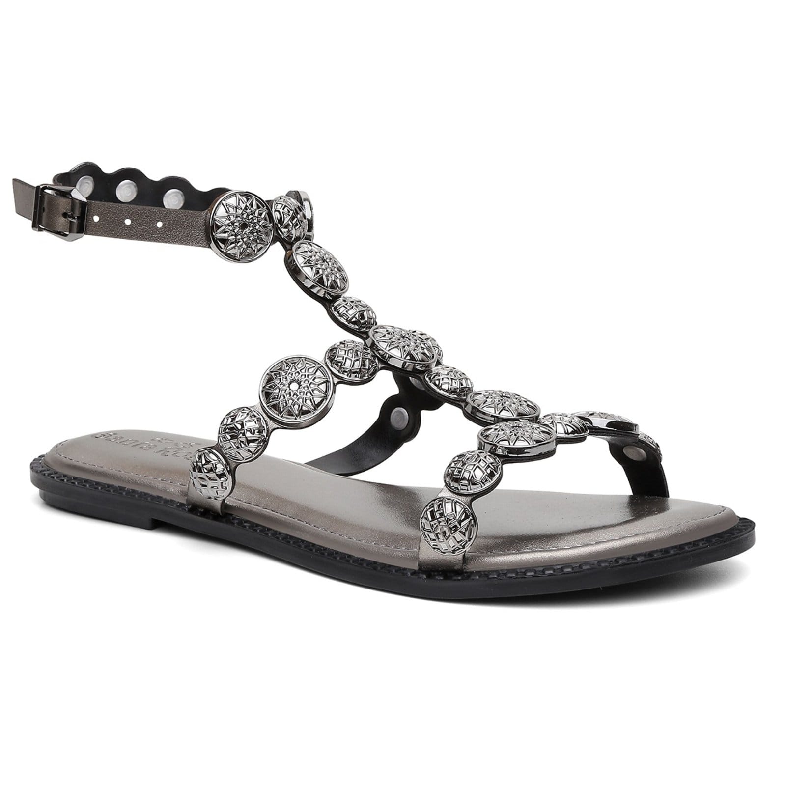 Vista 2 Sandália Feminina Rasteira Medalha Prata Santa Rosa prata rosa