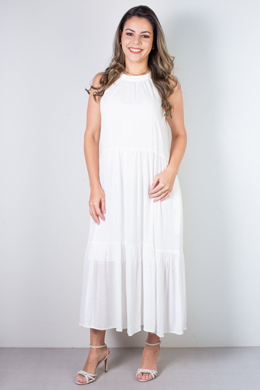Vestido feminino midi decote halter 70968 - Off white