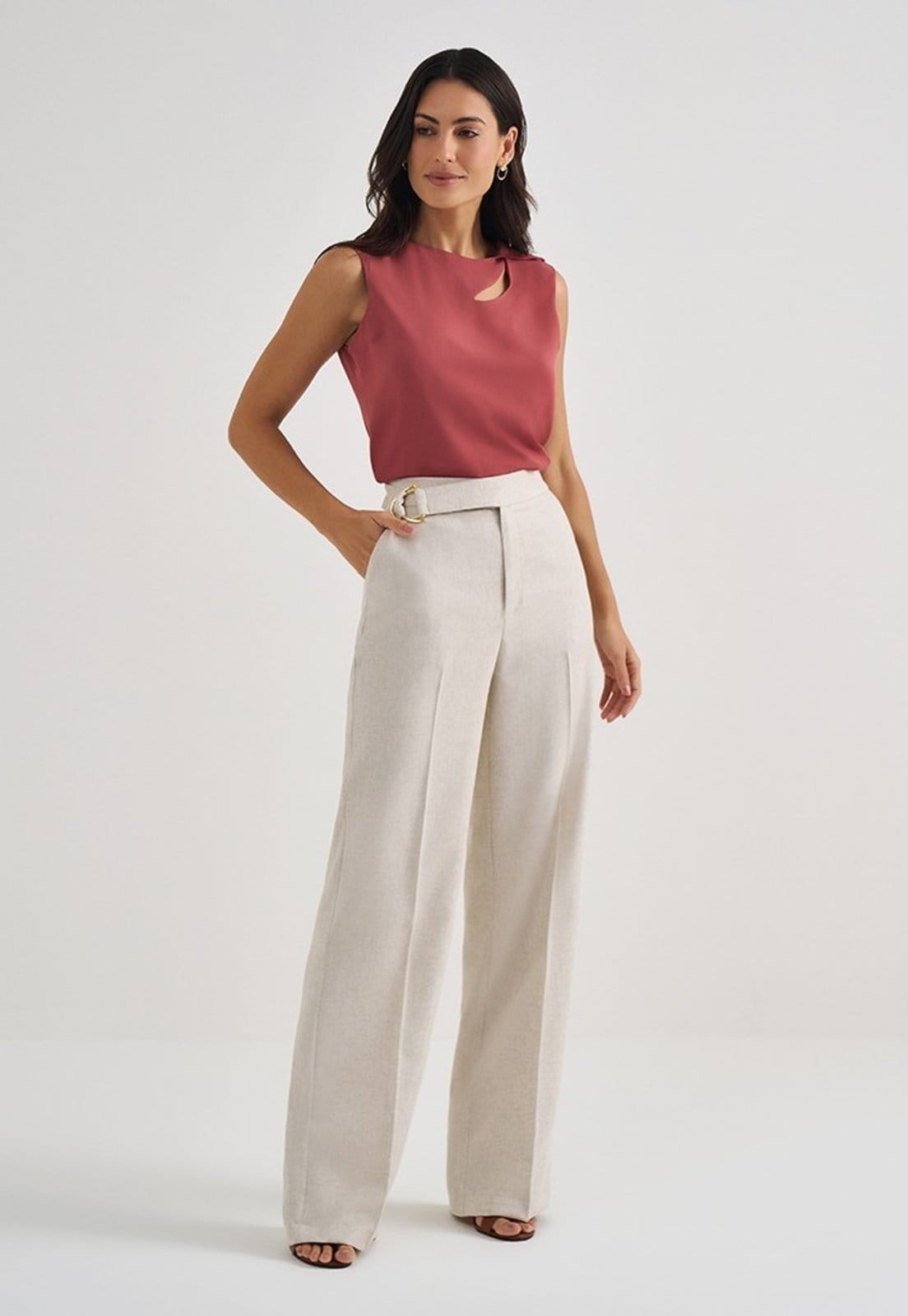 Calça Wide Leg de Linho Natural Briele