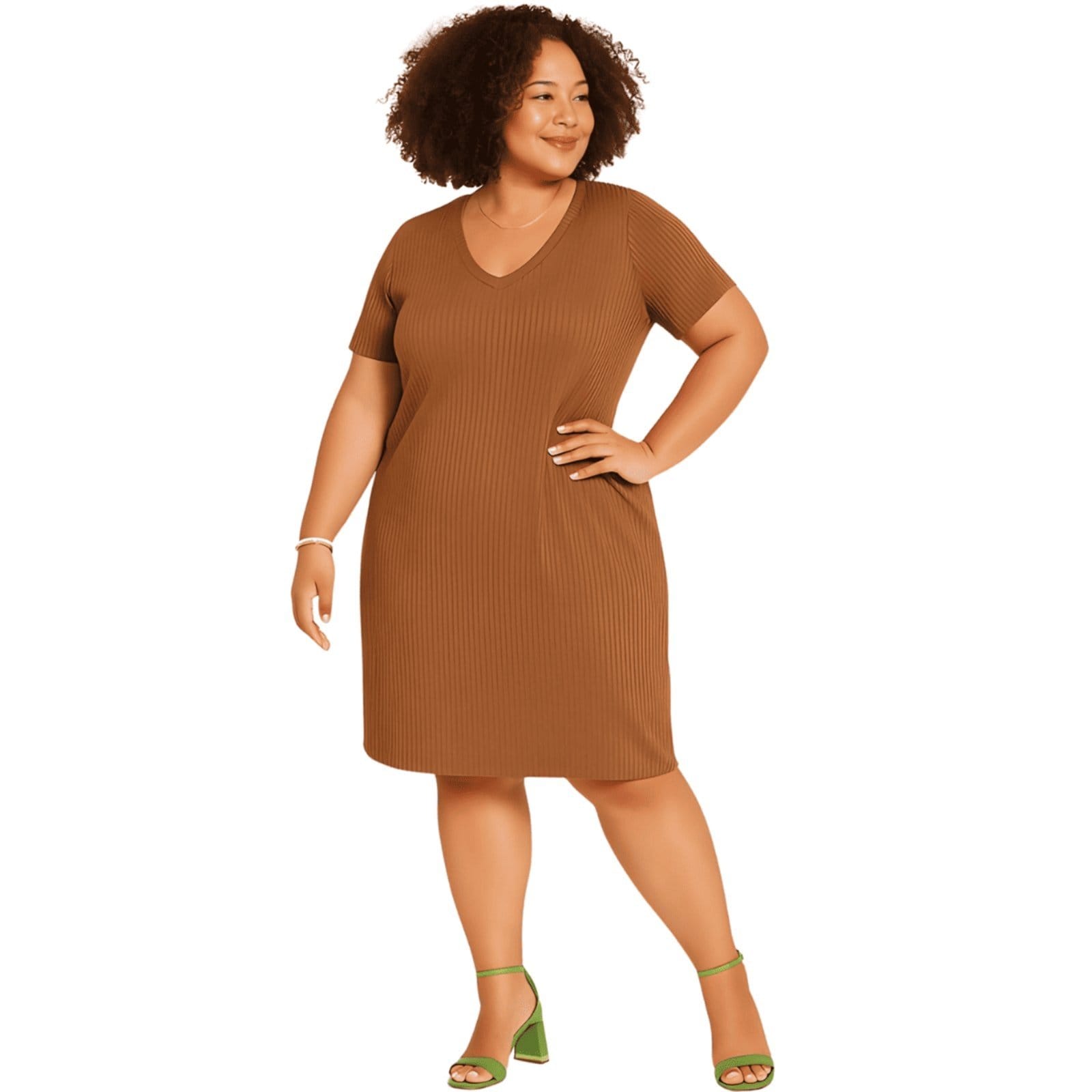 Vista 2 Vestido Plus Size Canelado Lunender marrom