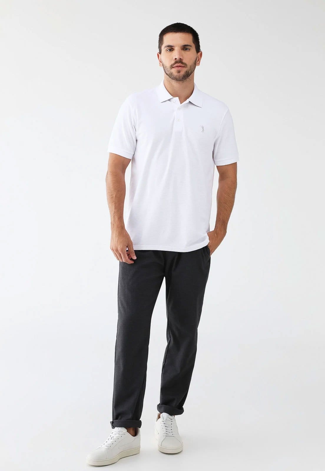 Vista 2 Camisa Polo Aleatory Slim Logo Bordado Branca Aleatory branco
