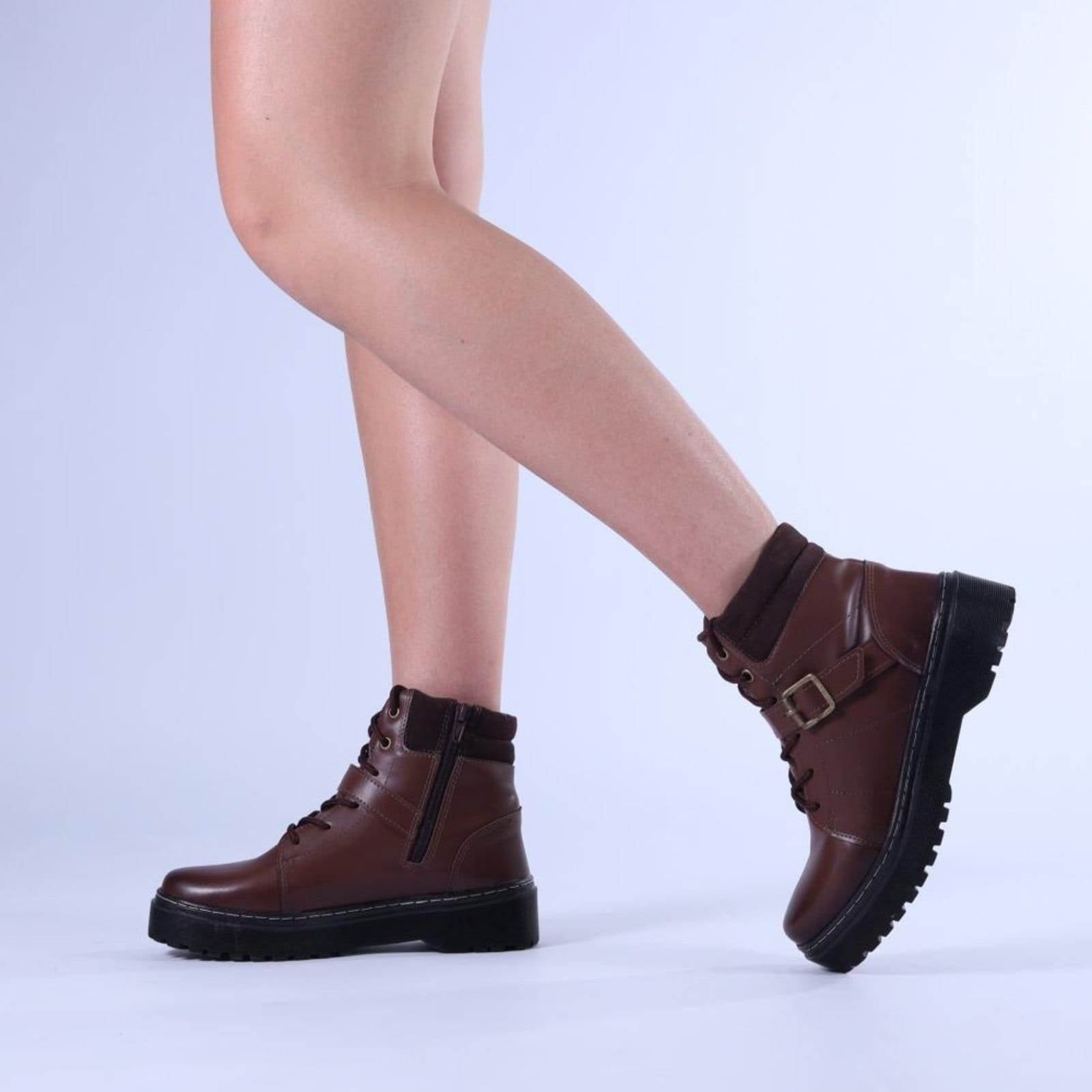 Vista 2 Coturno Feminino Zariff com Fivela 7015 Brown Cafe Incolor Zariff incolor brown