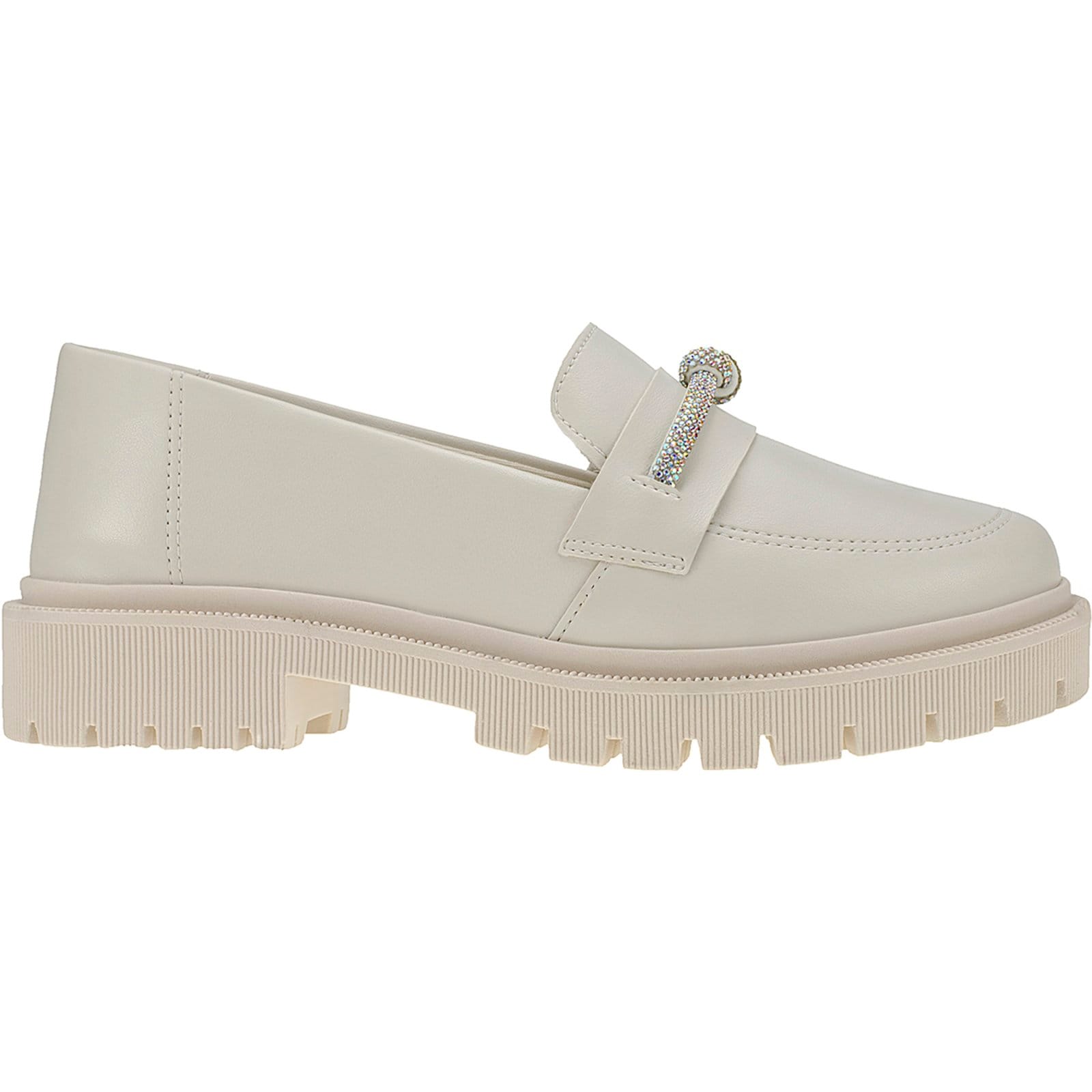 Mocassim Feminino Tratorado Bico Redondo com Enfeite Strass Brilho 026-010 Off White - 2
