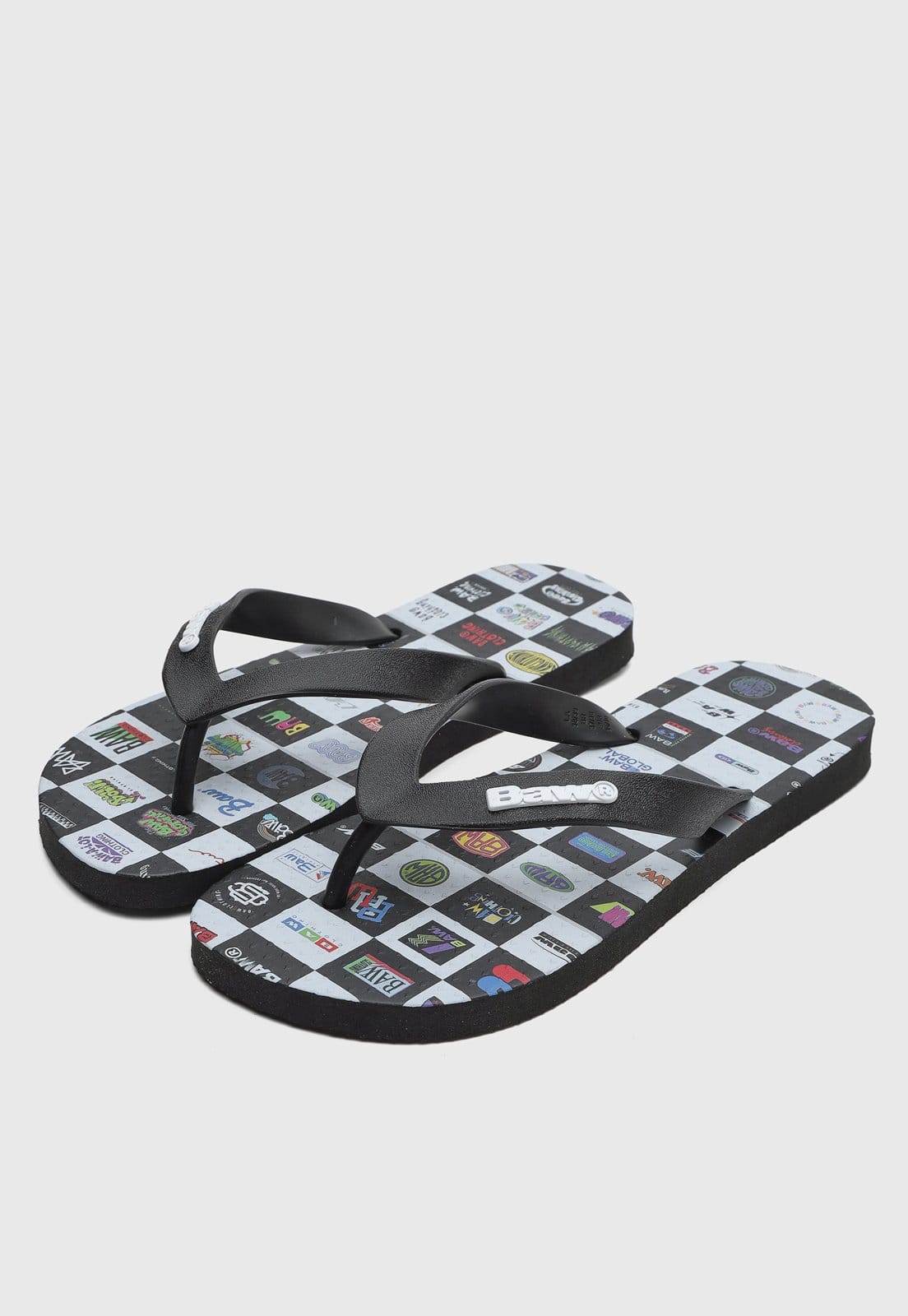 Vista 2 Chinelo Masculino BAW Logo Xadrez BAW preto