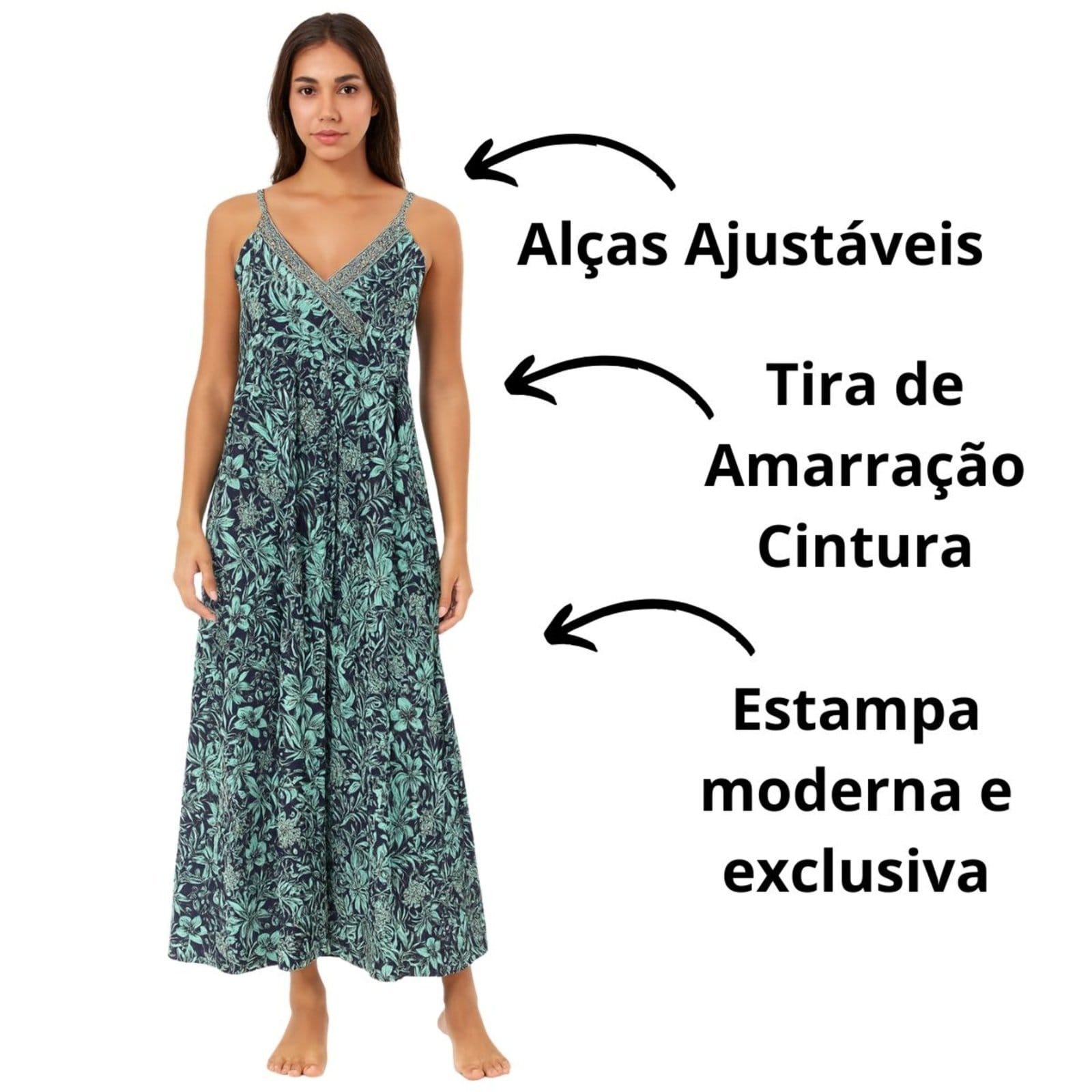 Vista 2 Vestido Indiano Vih Triny Étnico com Estampa Exclusiva Vih Triny azul