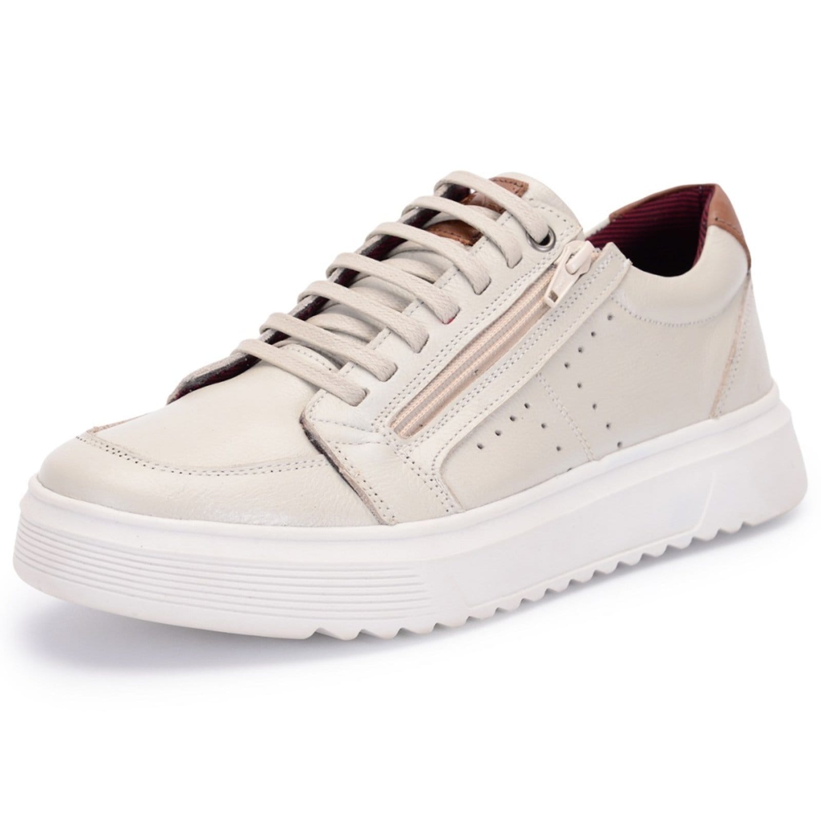 Sapatênis Tênis Casual Ferrile Em Couro Cor Off White 152881