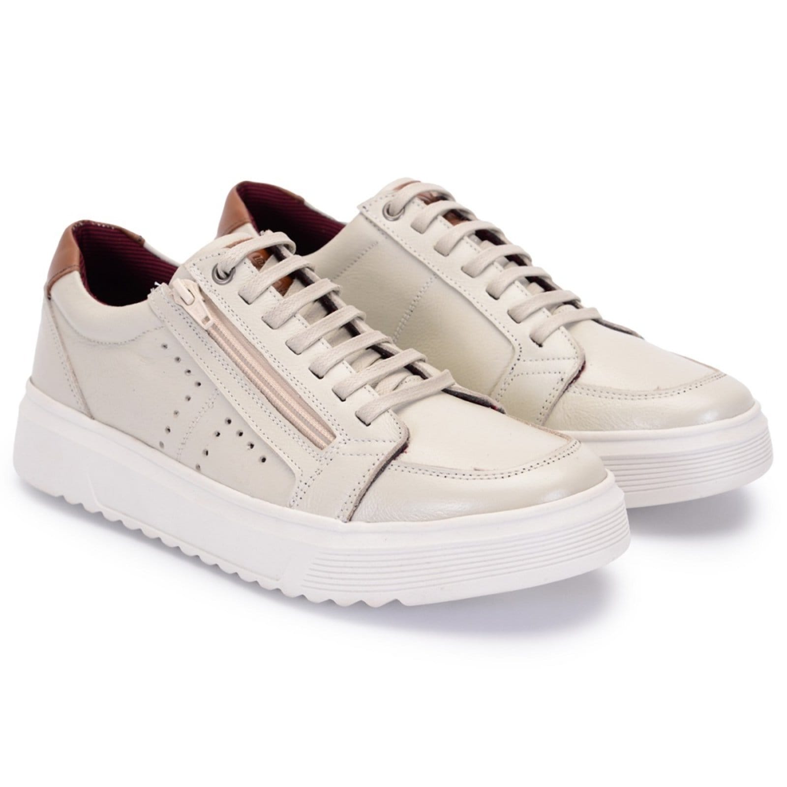 Vista 2 Sapatênis Tênis Casual Ferrile Em Couro Cor Off White 152881 Ferrile off-white white