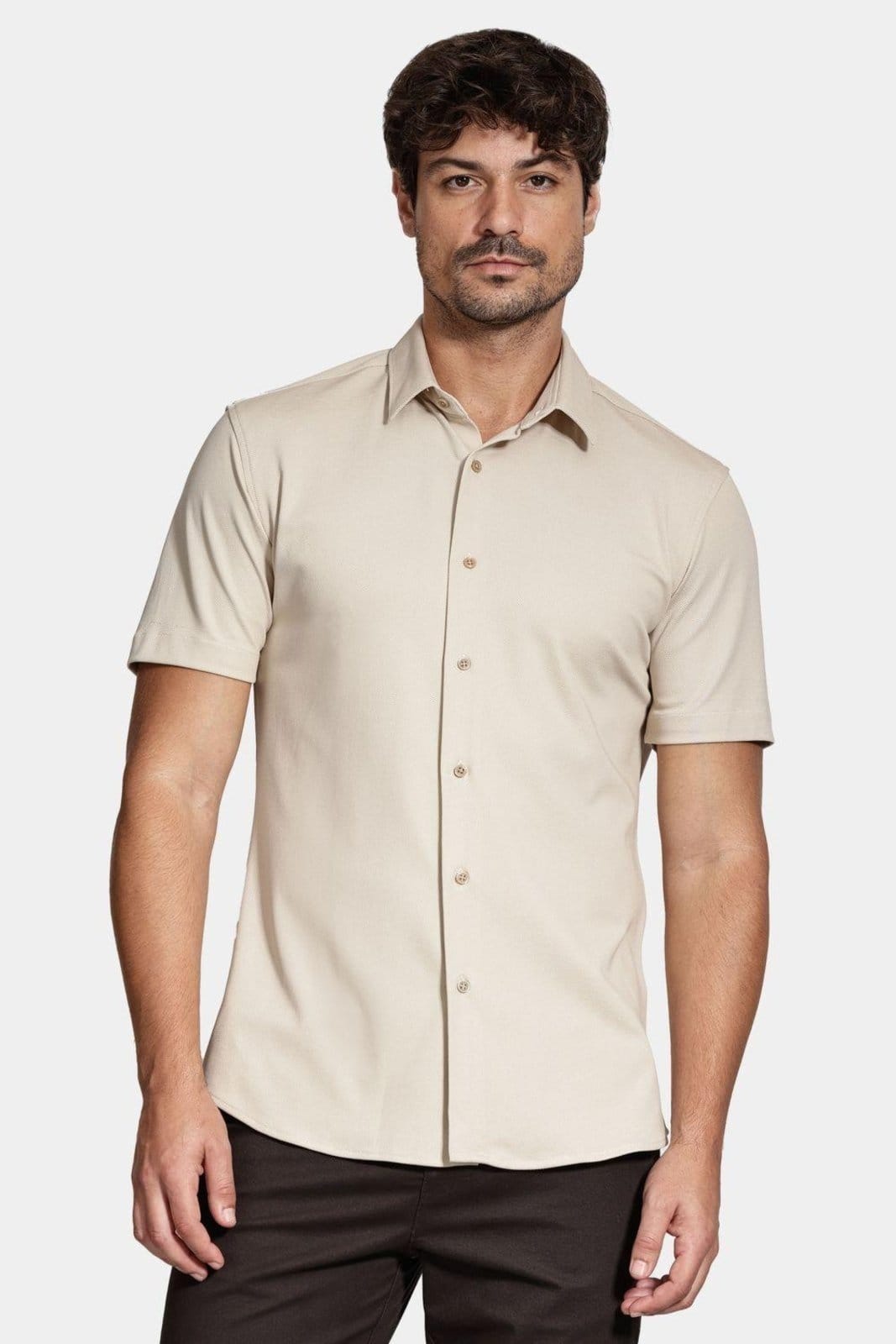 Camisa Aramis Manga Curta Slim Malha Mista Italiana Caqui