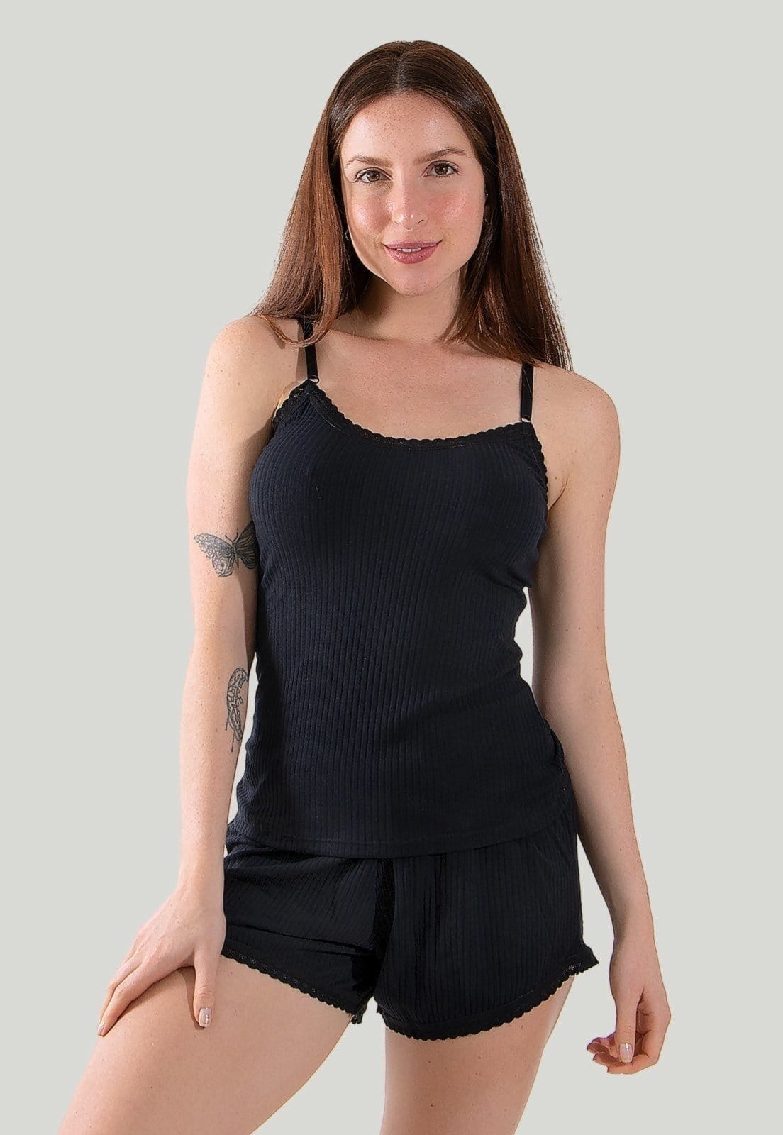 Babydoll em Ribana Canelada Feminino Roupa de Dormir Linha Noite