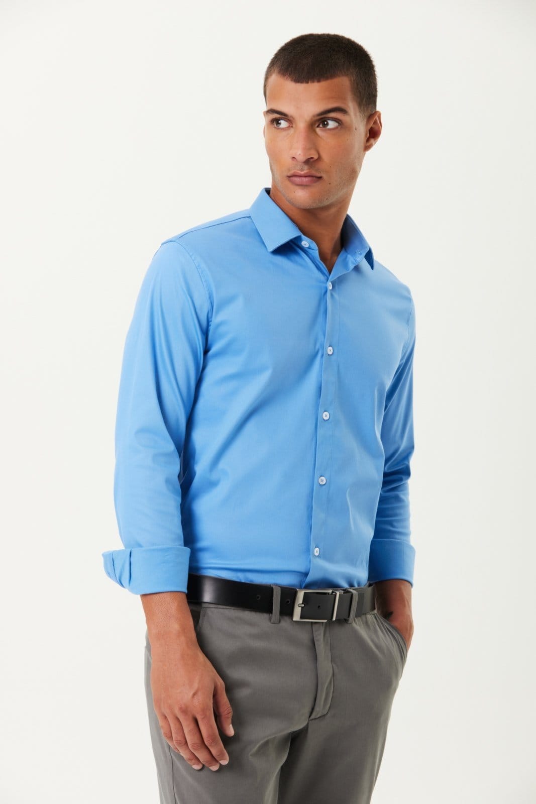 Vista 2 Camisa Traymon Regular Algodão Egípcio Azul Indigo Traymon unico azul