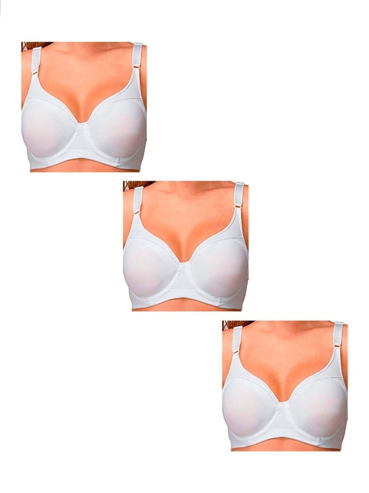 Kit com 3 Sutiãs com Aro e sem Bojo Support Control Demillus 64905 Taça C