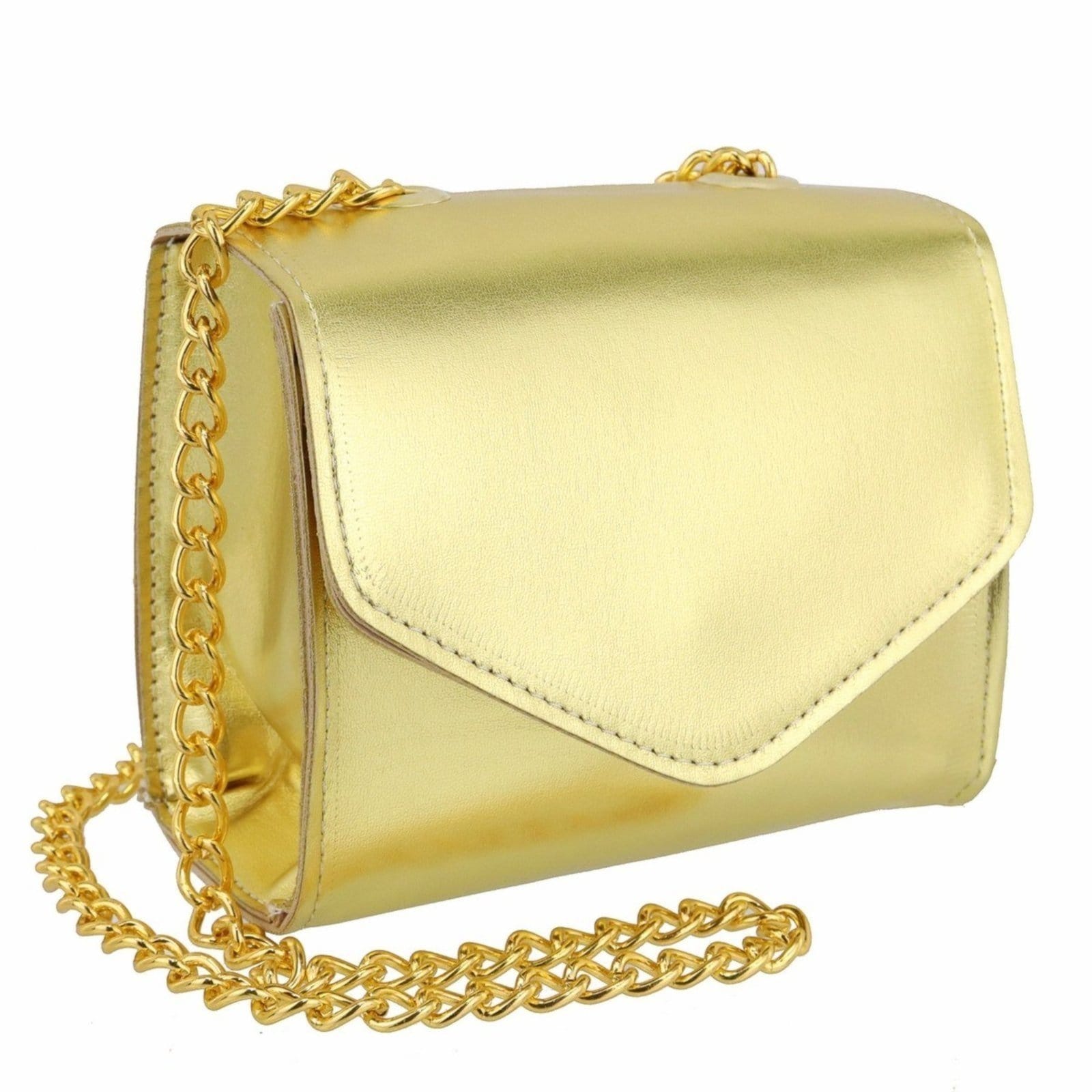 Bolsa Feminina Pequena Lavini Metalizada de Alça Corrente Dourada