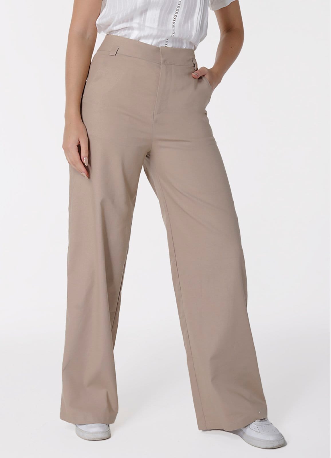 Vista principal Calça de Linho Claro Pantalona Alfaiataria Feminina SOB marrom