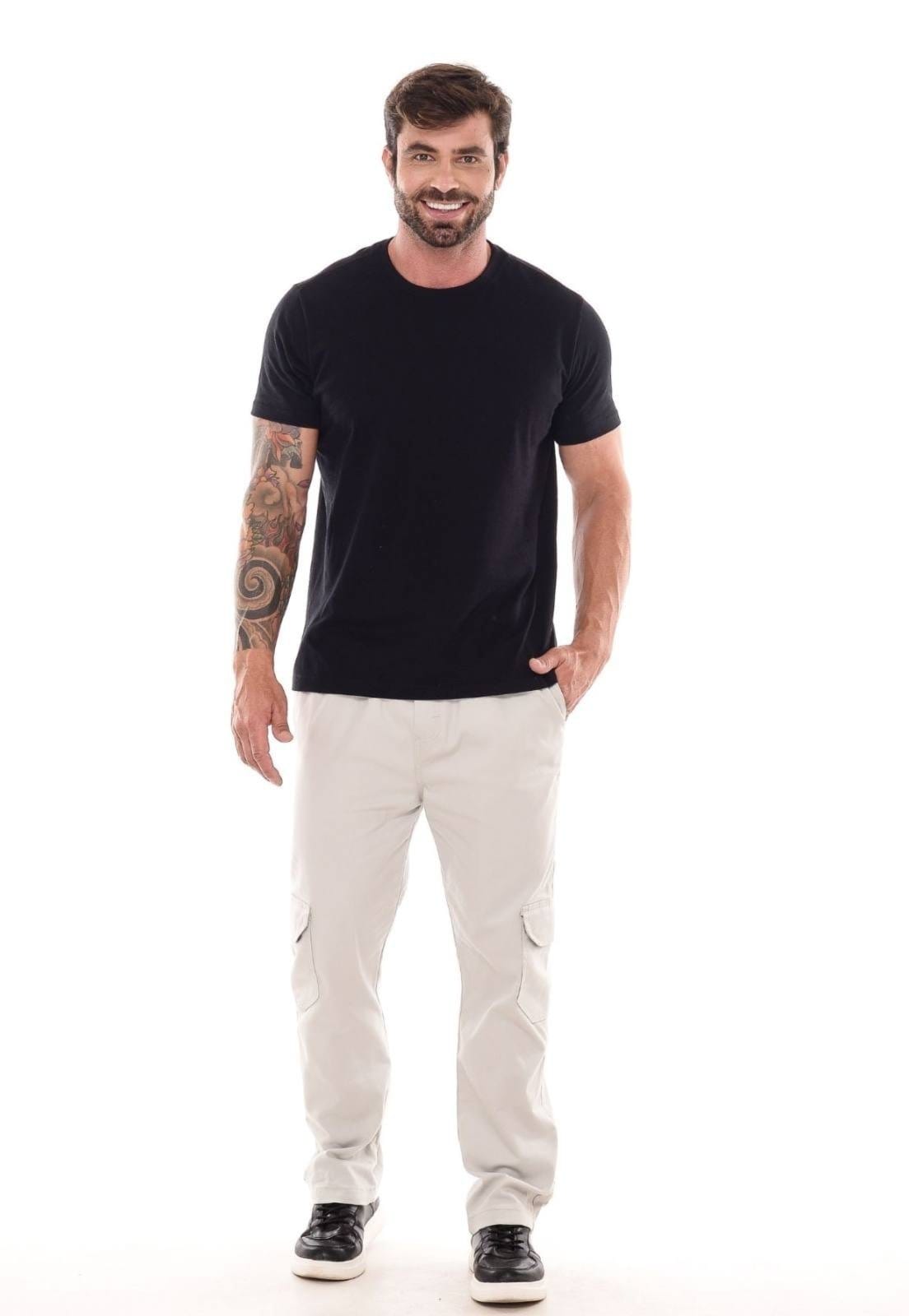 Vista 2 Calça Jogger Mys com Bolso Cargo e Sem Punho Gelo Ethereal Jeans branco
