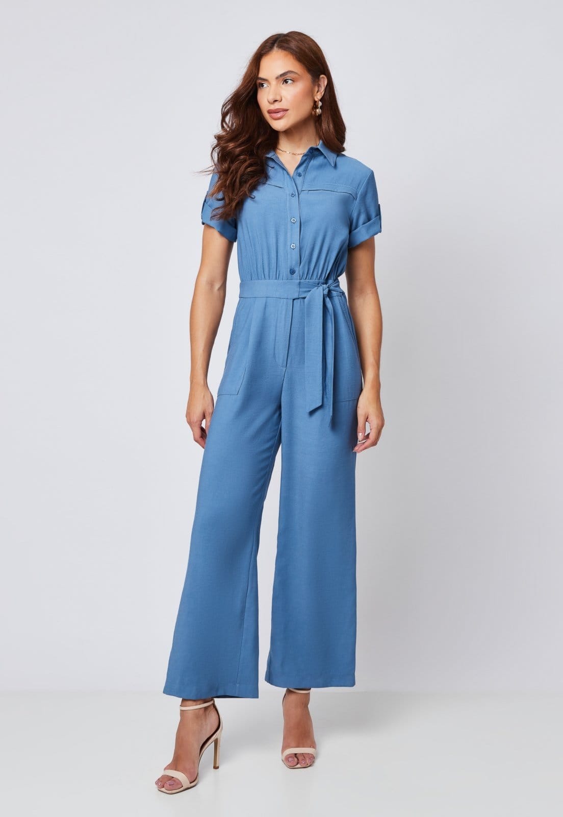 Macacão Utilitário Miss Joy 8124 Alfaiataria Jeans