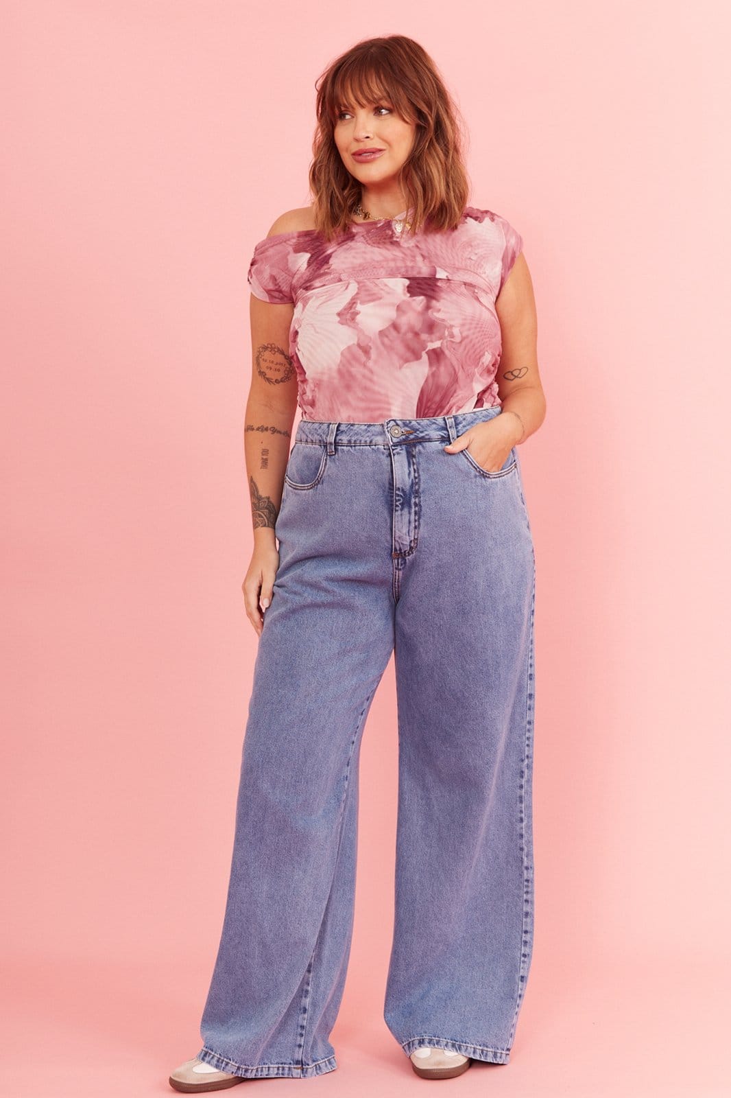 Vista 2 Calça Jens In Love Wide Leg Dulce Jens Escuro In Love azul