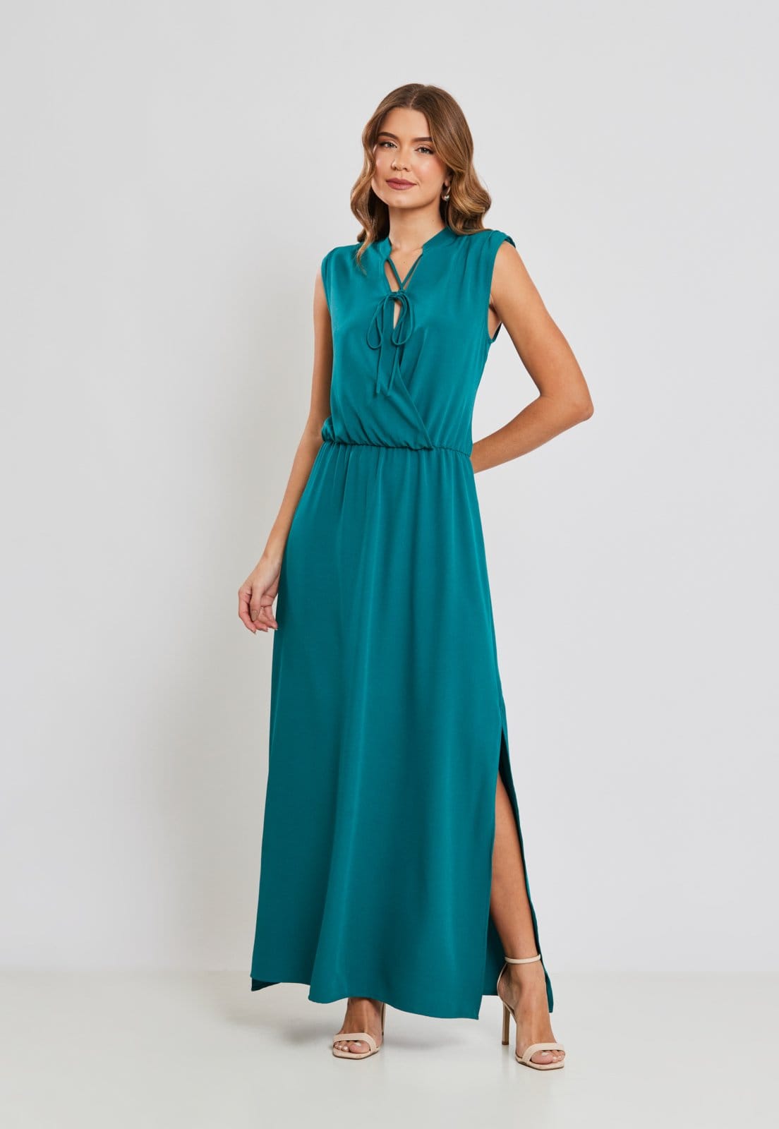 Vestido Boho Miss Joy 8334 Longo Fendas Laterais Escuro