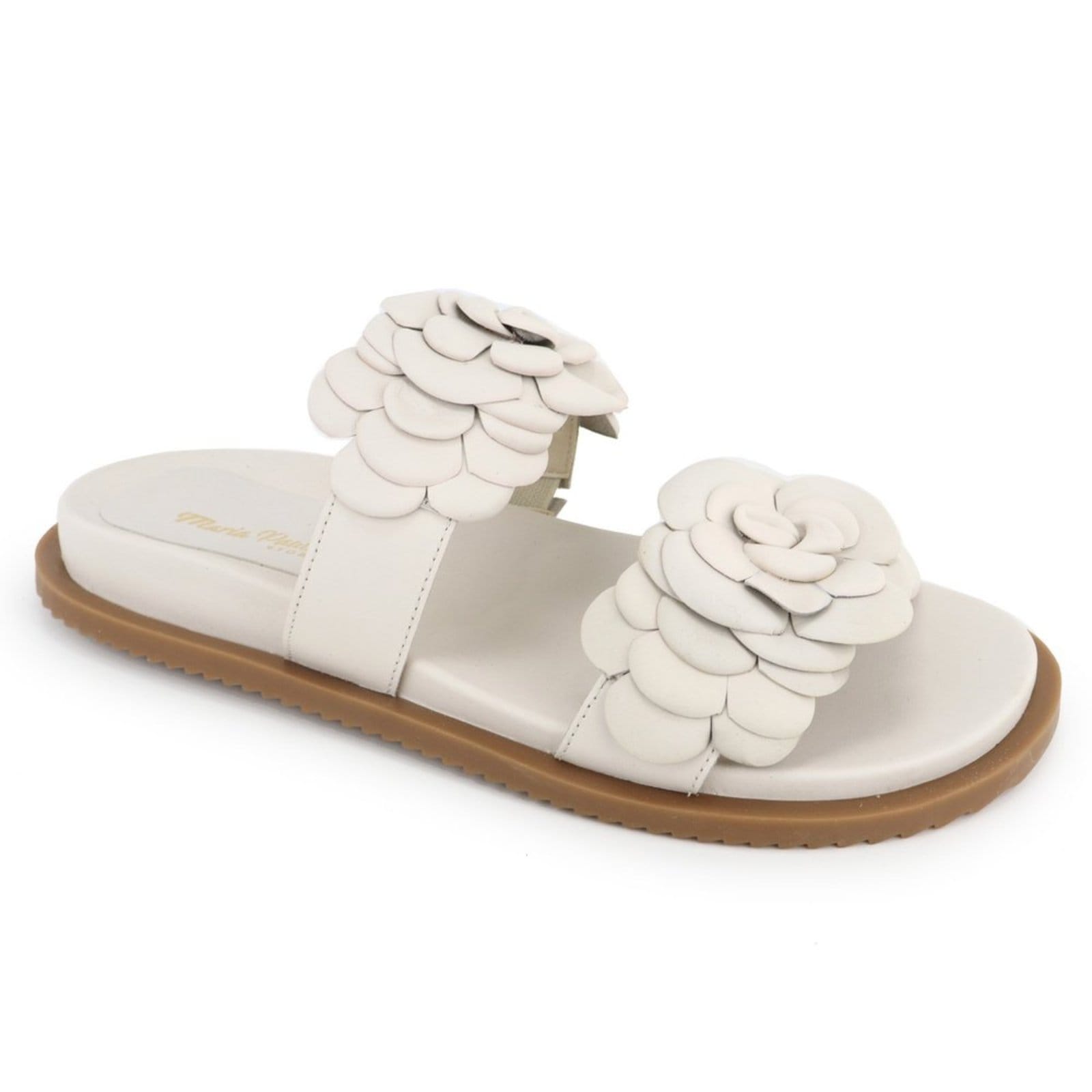 Vista 2 Sandália Papete Flatform Detalhe Flor Feminina Tratorada em Couro Maria Paula Off White MARIA PAULA off-white white