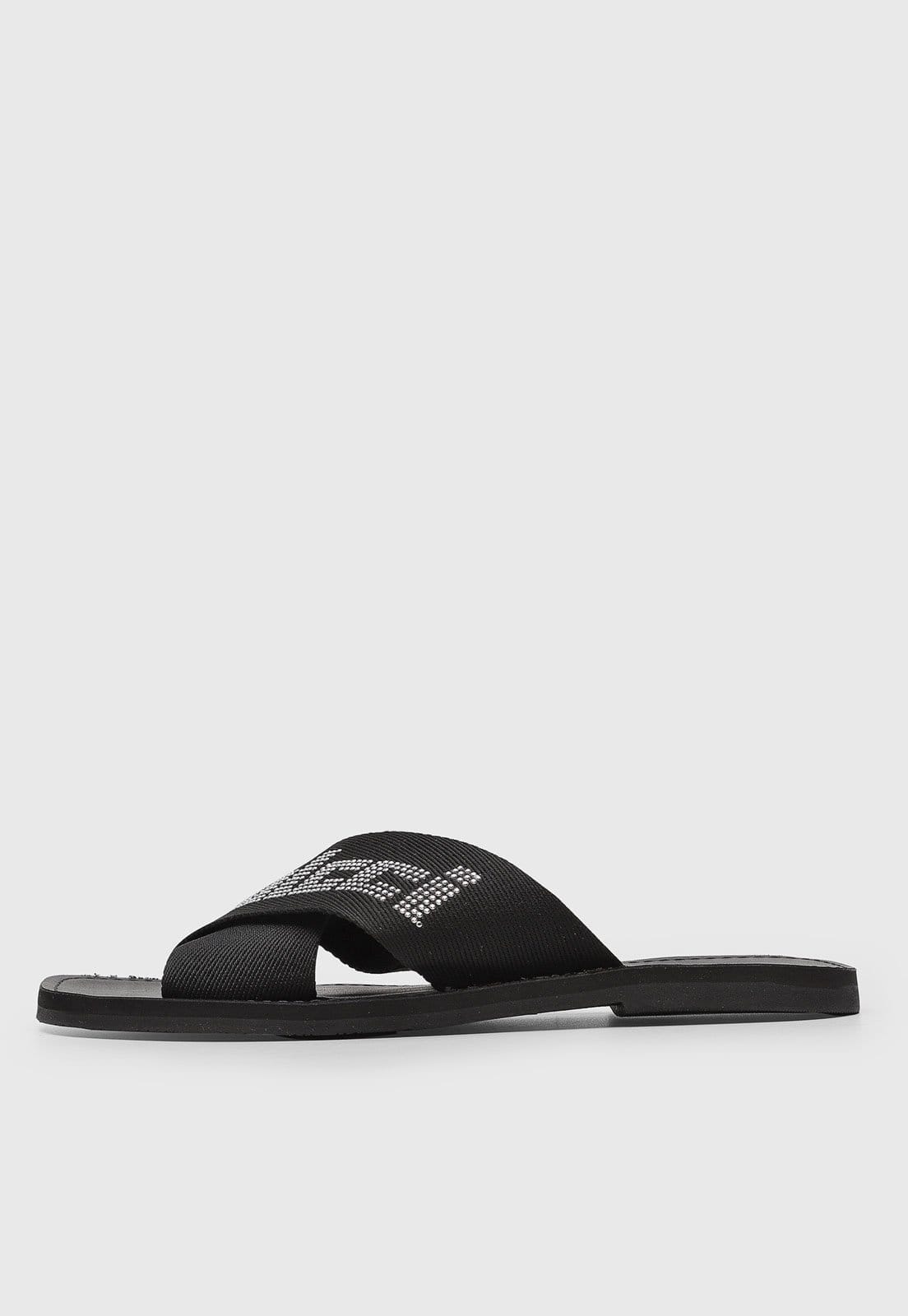 Rasteira Feminina Colcci Tiras Cruzadas Pedraria Preta