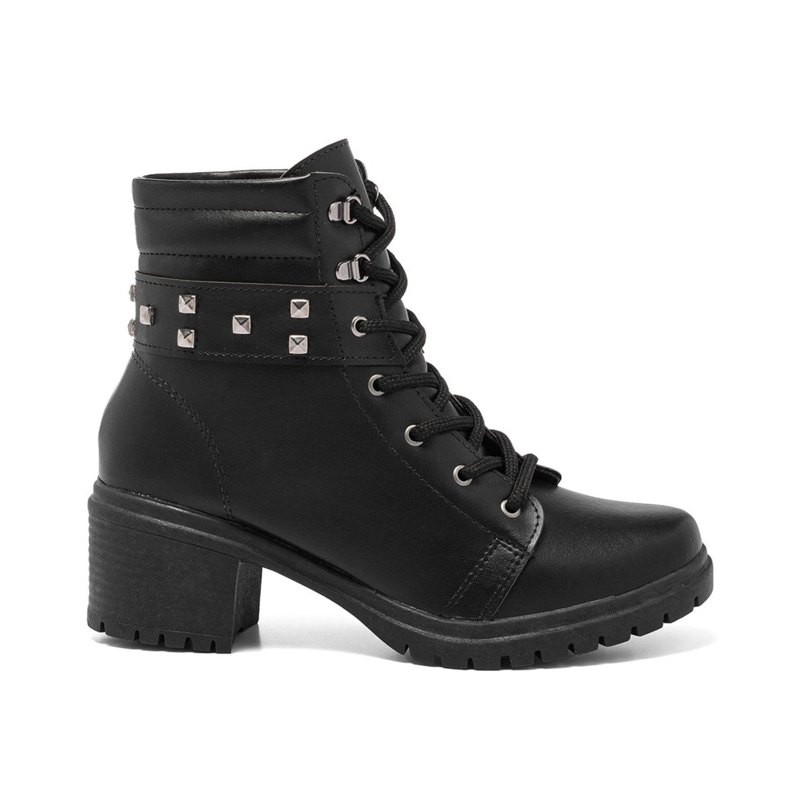 Coturno Feminino Stessy Shoes Bota Cano Baixo Salto Tratorada Estilosa Preta