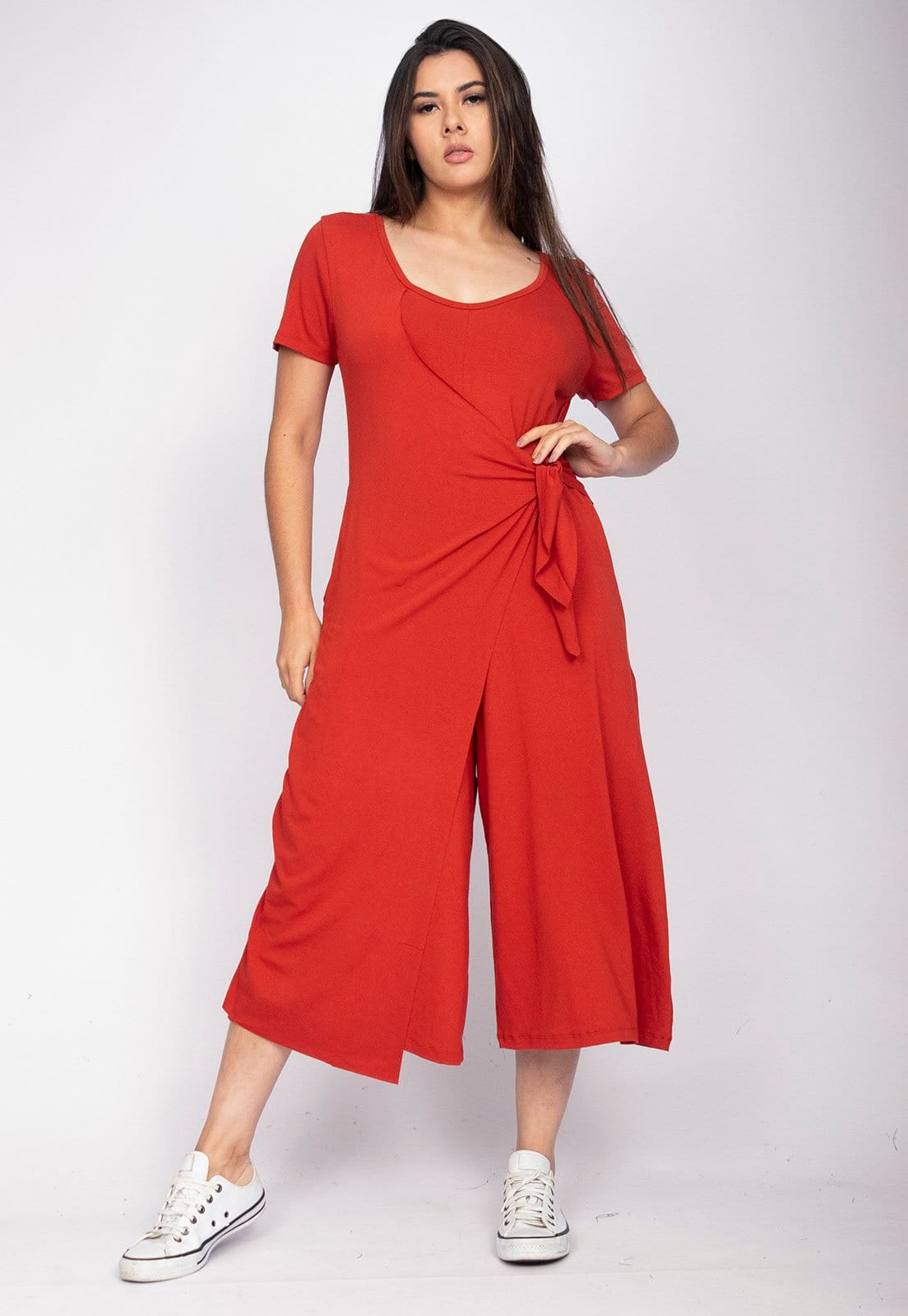 Vista 2 Macacão Piatã Pantacourt Malha com Manga Curta Terracota Amazonia Vital cobre