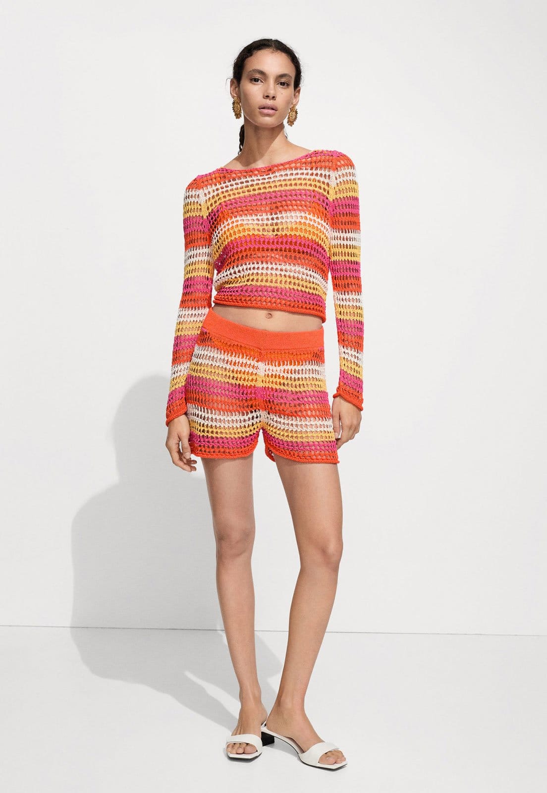 Short Tricot Mango Reto Listrado Vazado