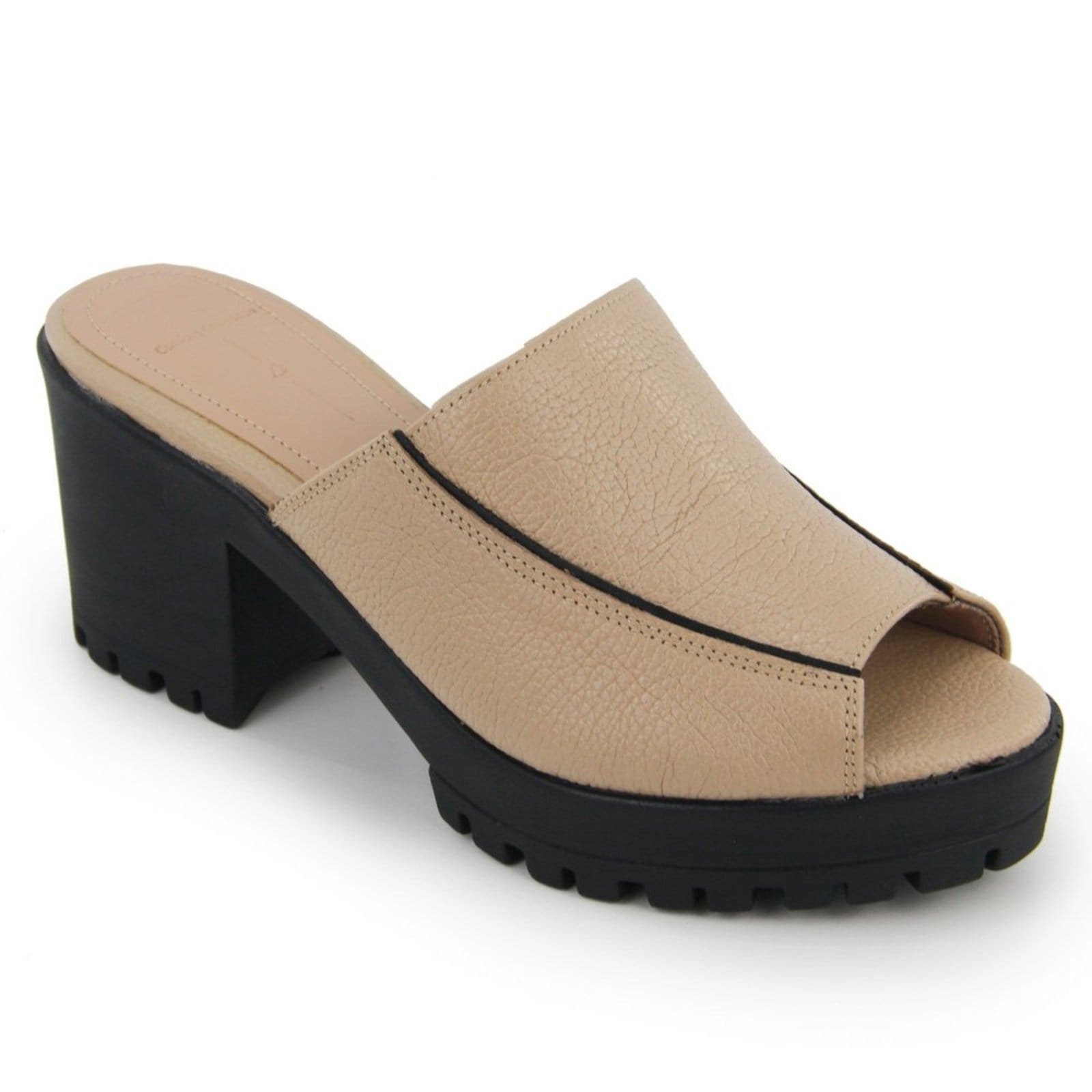 Vista 2 Tamanco Feminino Tratorada em Couro Salto Bloco Maria Paula Amêndoa MARIA PAULA nude