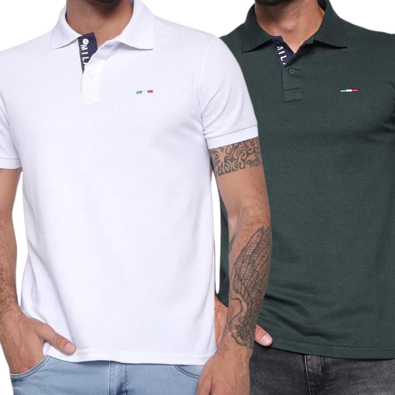 Kit 2 Polos Masculina Básicas Industrie Piquet no Estilo Tommy Bordado Itália Branca