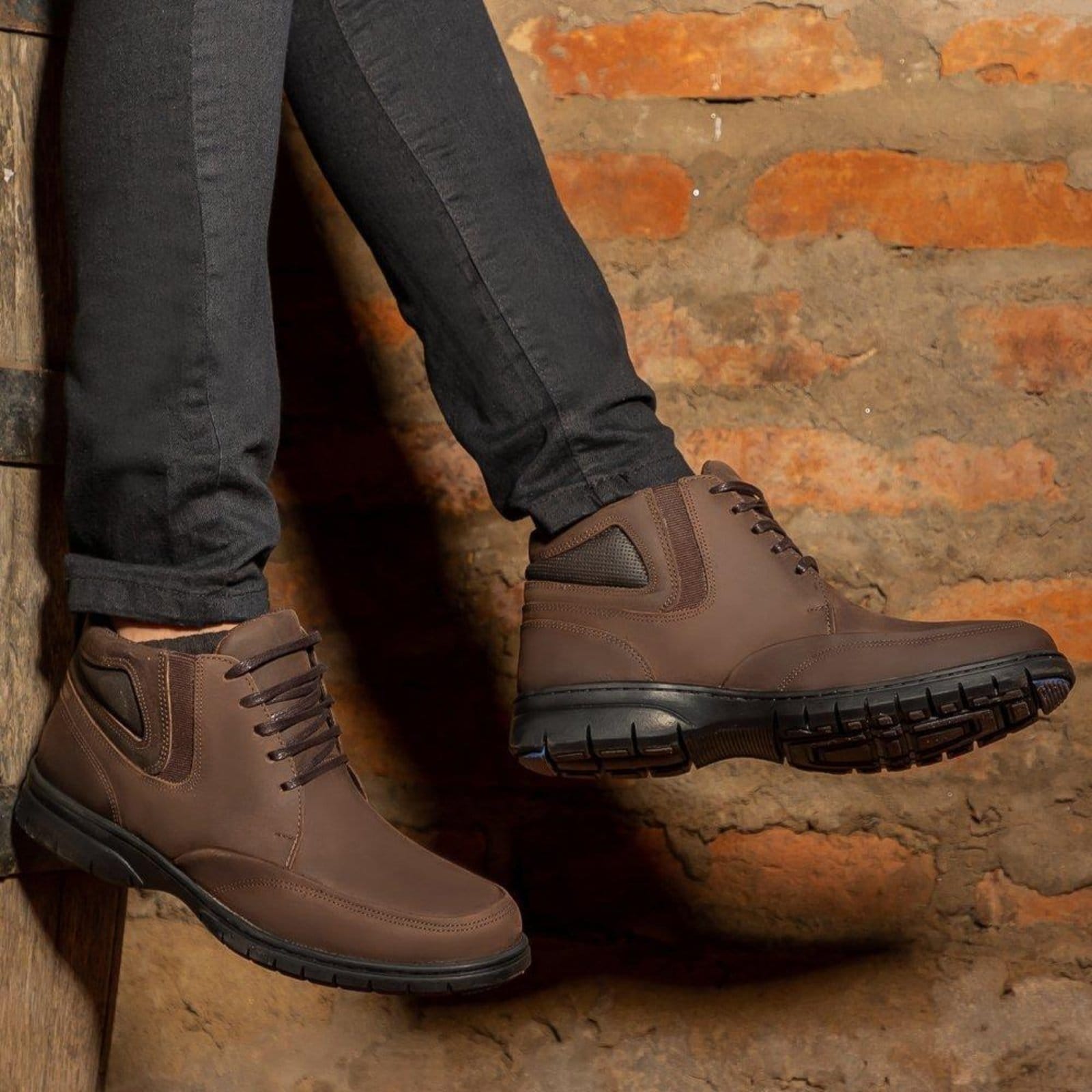 Bota Coturno Masculino Couro Look Stock Casual Lançamento